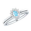 Natural Oval Cut Aquamarine Wedding Ring Set with Diamond Halo