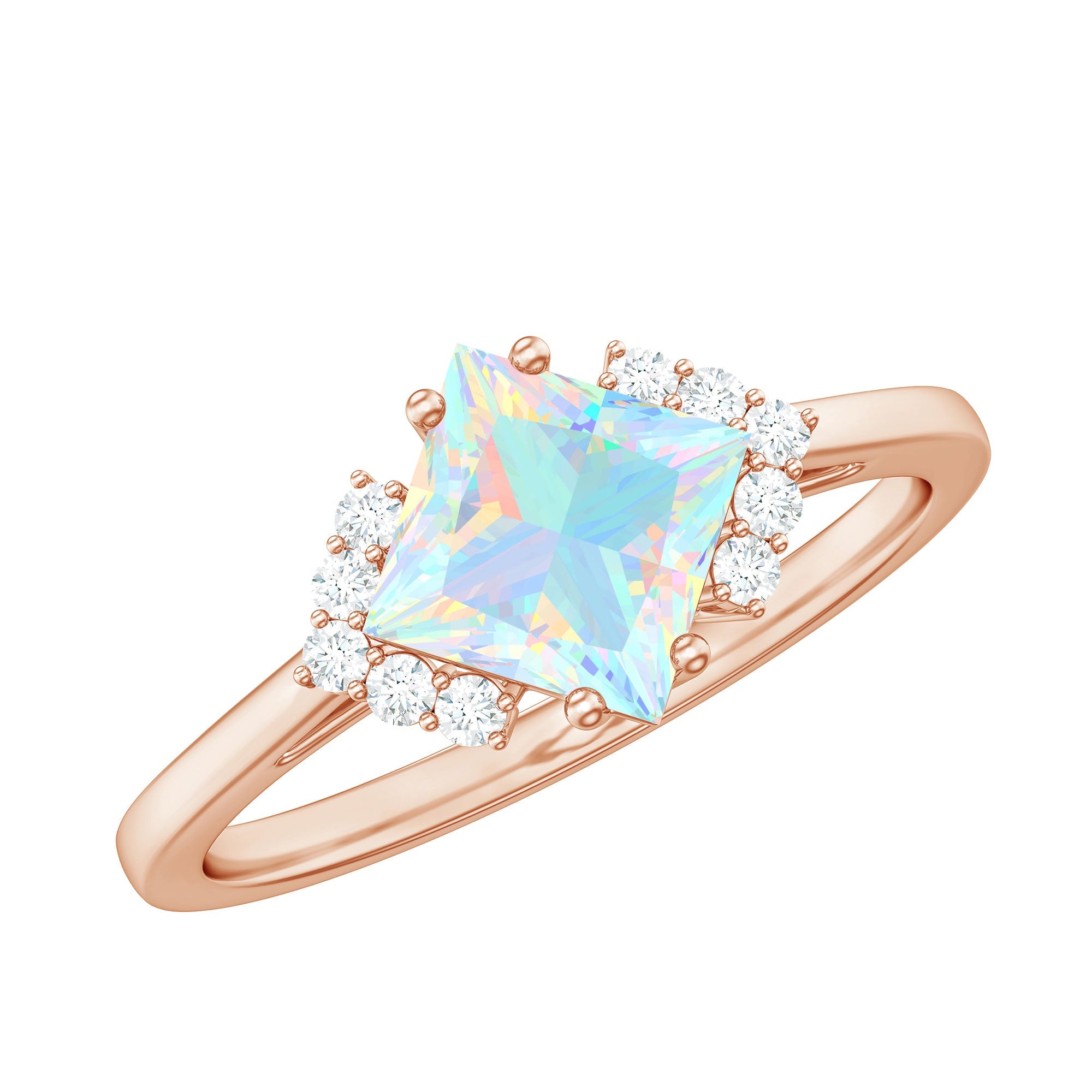 Natural Ethiopian Opal Princess Cut Engagement Ring with Diamond
