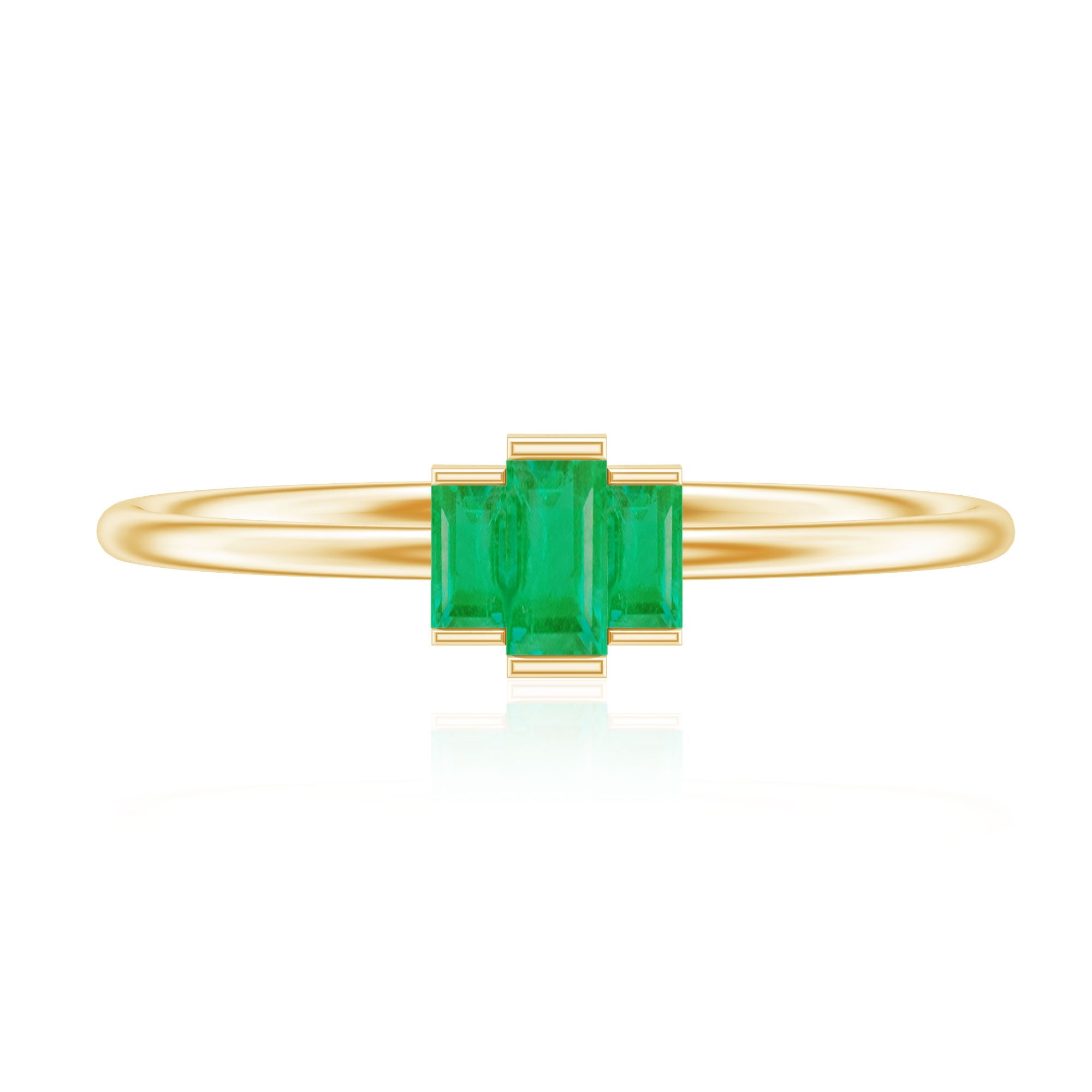 Baguette Cut Natural Emerald Three Stone Ring