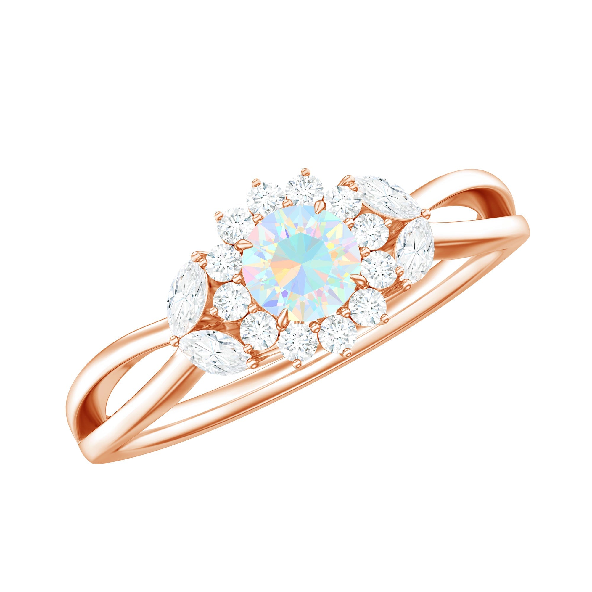 Certified Opalescent Diamond Flower Engagement Ring with Natural Diamonds