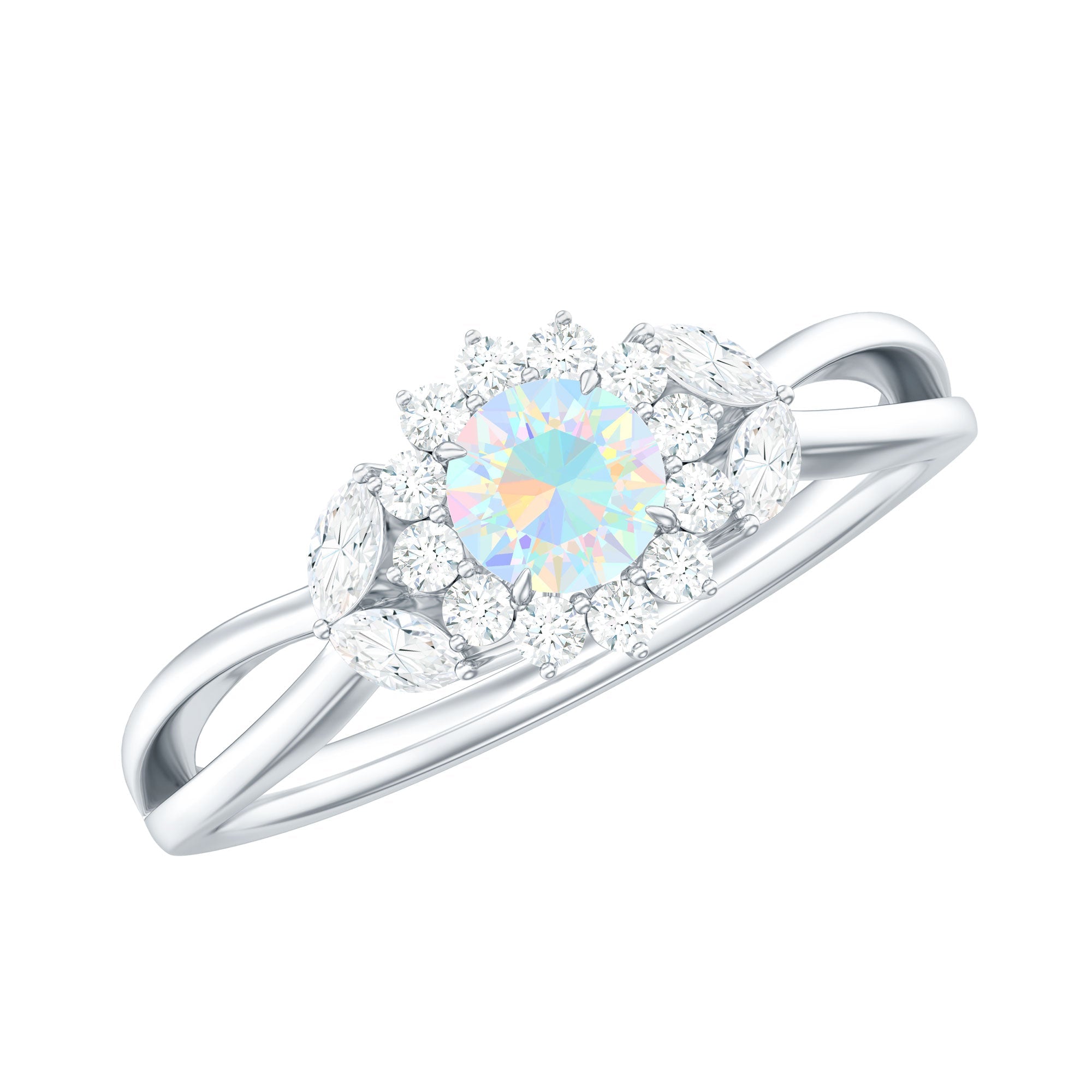 Certified Opalescent Diamond Flower Engagement Ring with Natural Diamonds