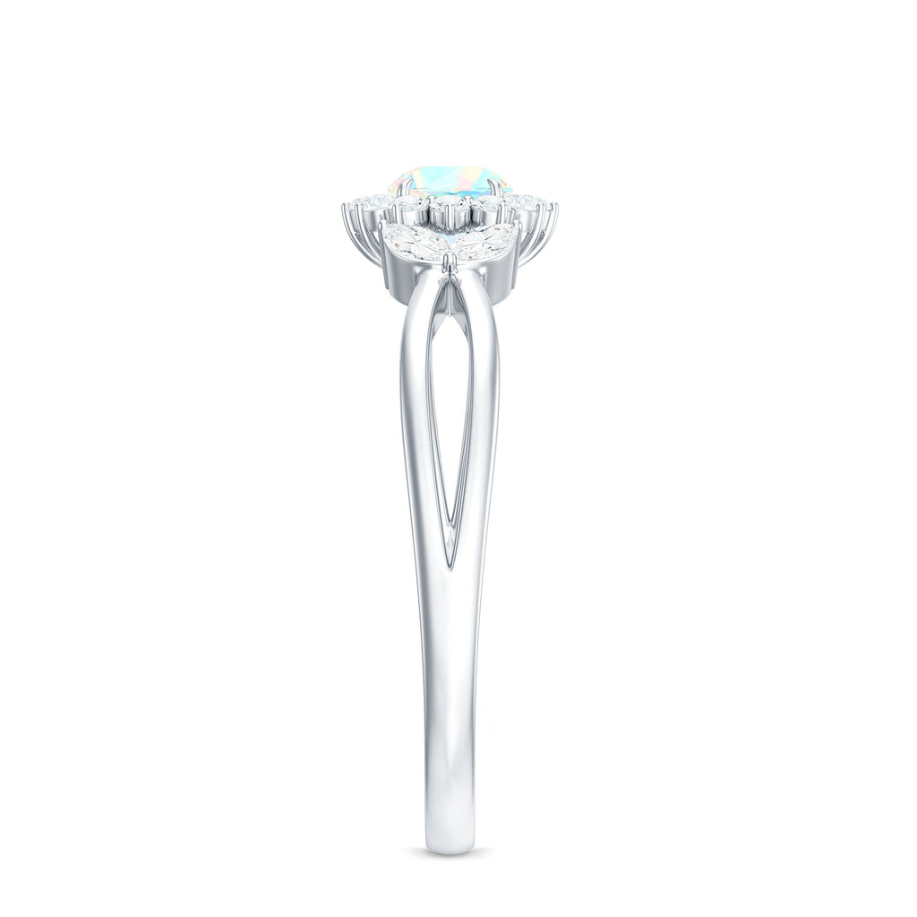 Certified Opalescent Diamond Flower Engagement Ring with Natural Diamonds