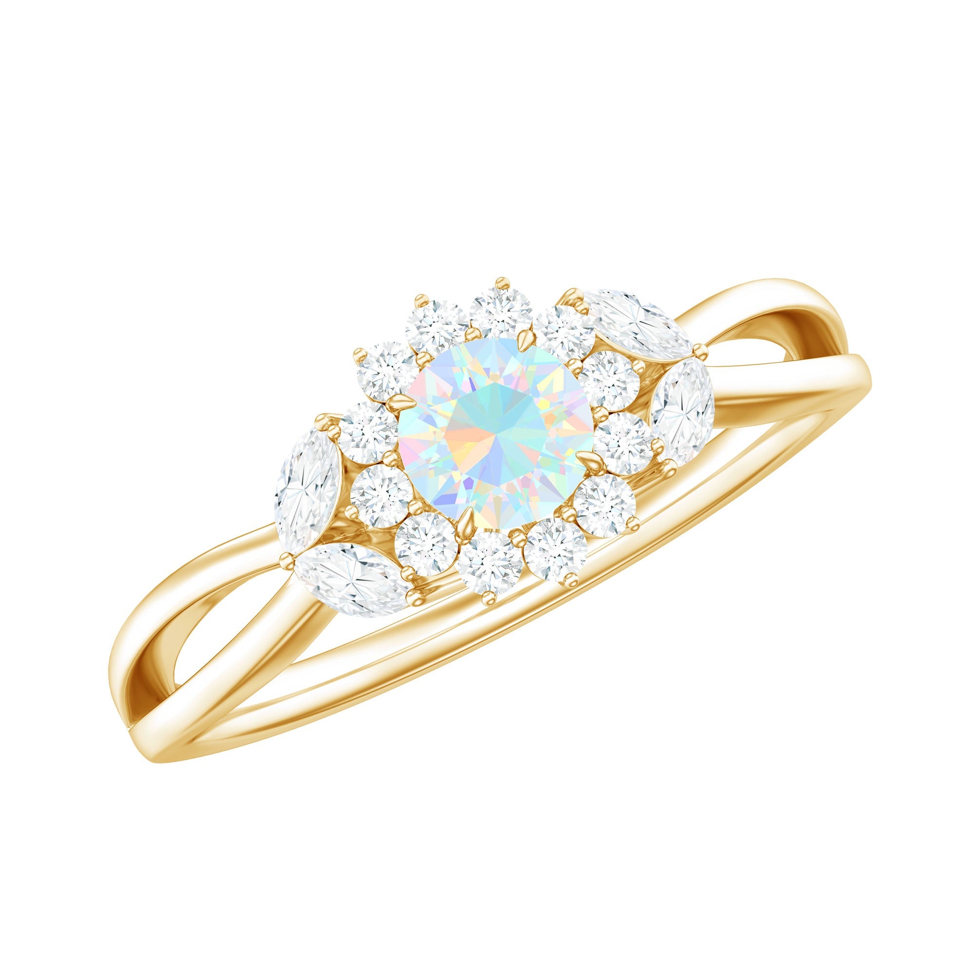 Certified Opalescent Diamond Flower Engagement Ring with Natural Diamonds