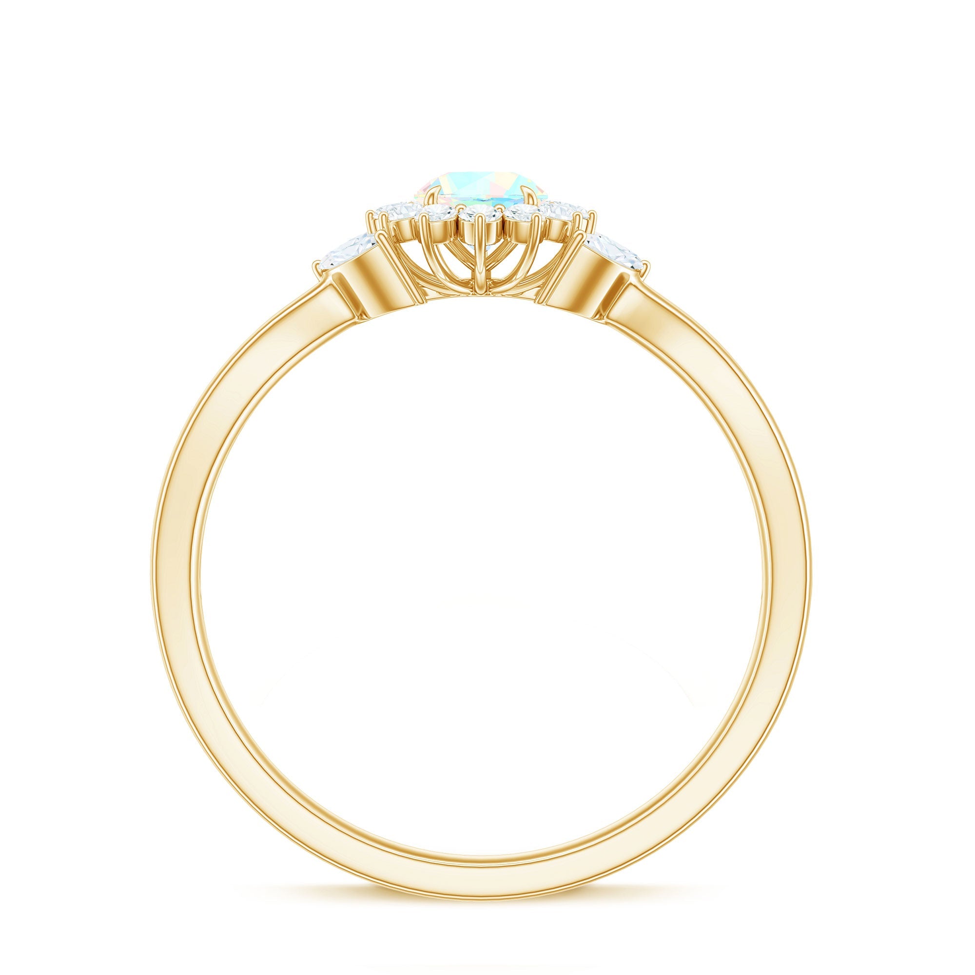 Certified Opalescent Diamond Flower Engagement Ring with Natural Diamonds