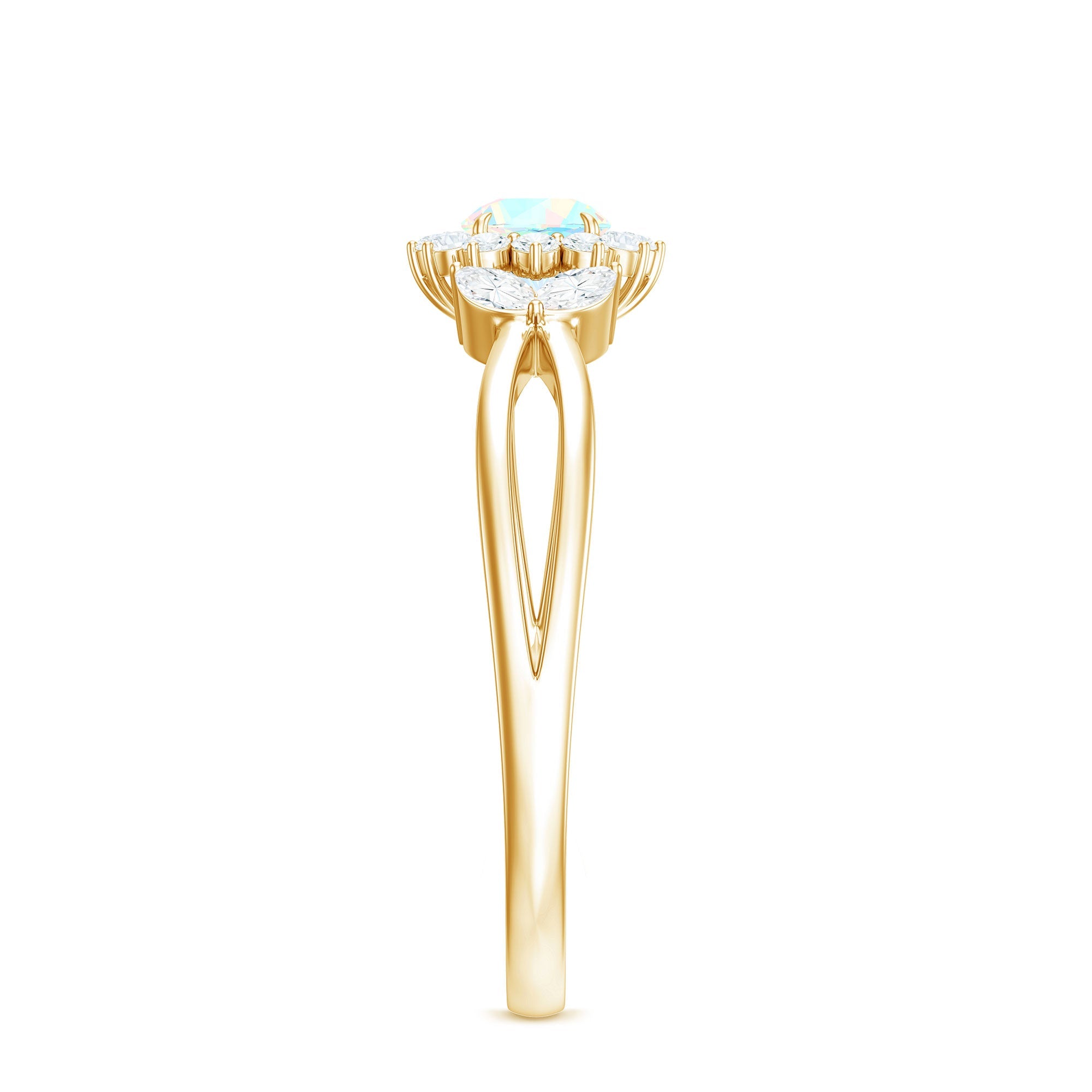 Certified Opalescent Diamond Flower Engagement Ring with Natural Diamonds