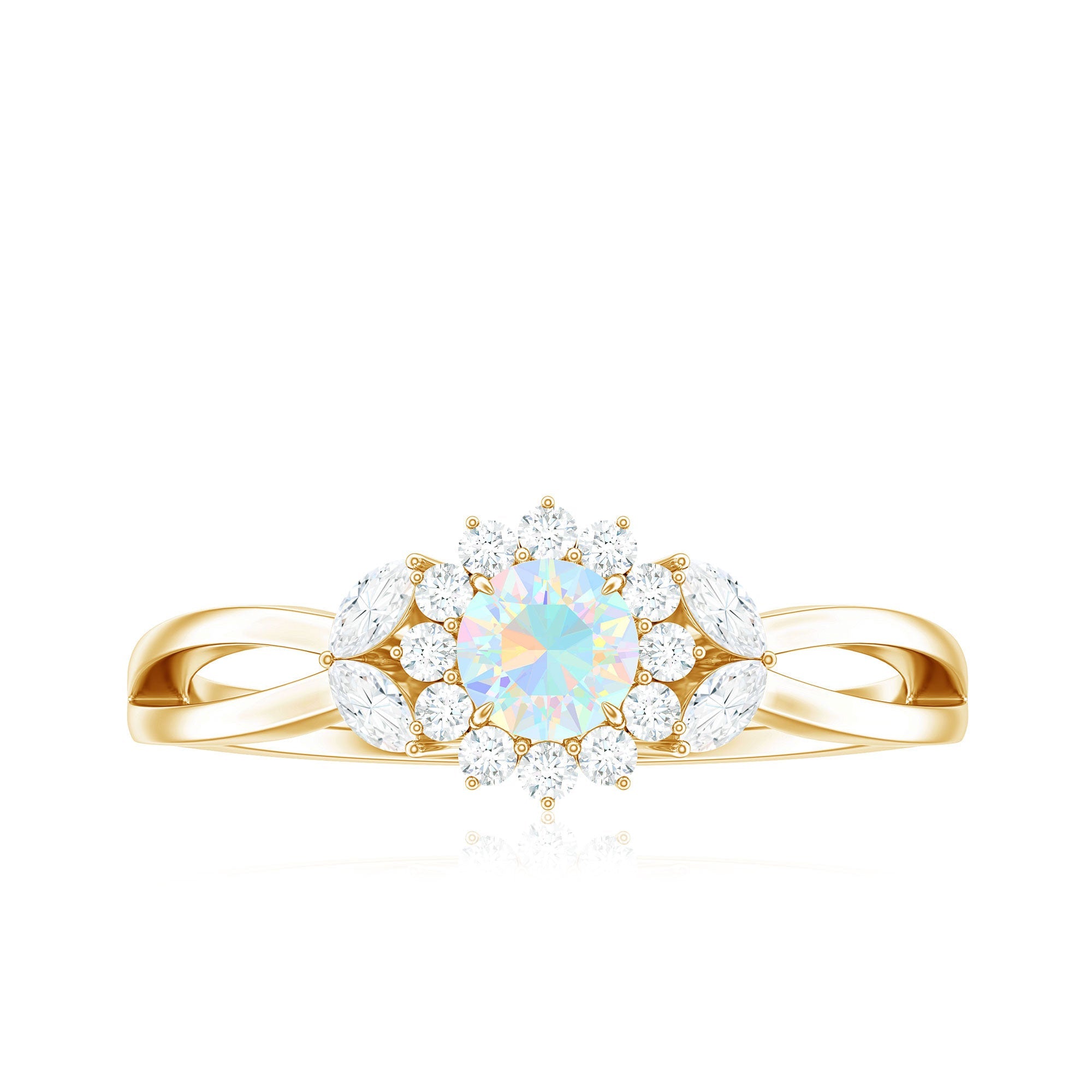 Certified Opalescent Diamond Flower Engagement Ring with Natural Diamonds