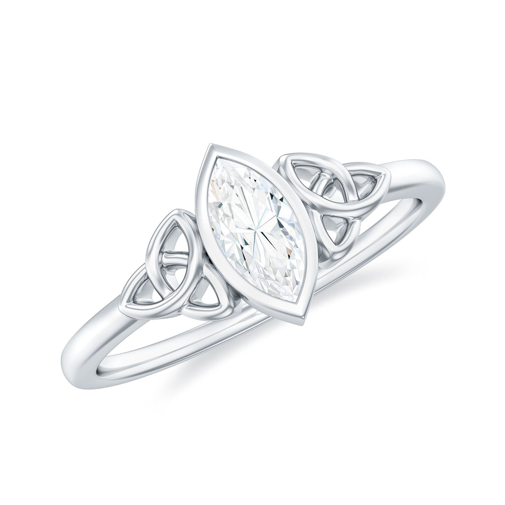 Natural Bezel Set Marquise Diamond Engagement Ring with Celtic Knot