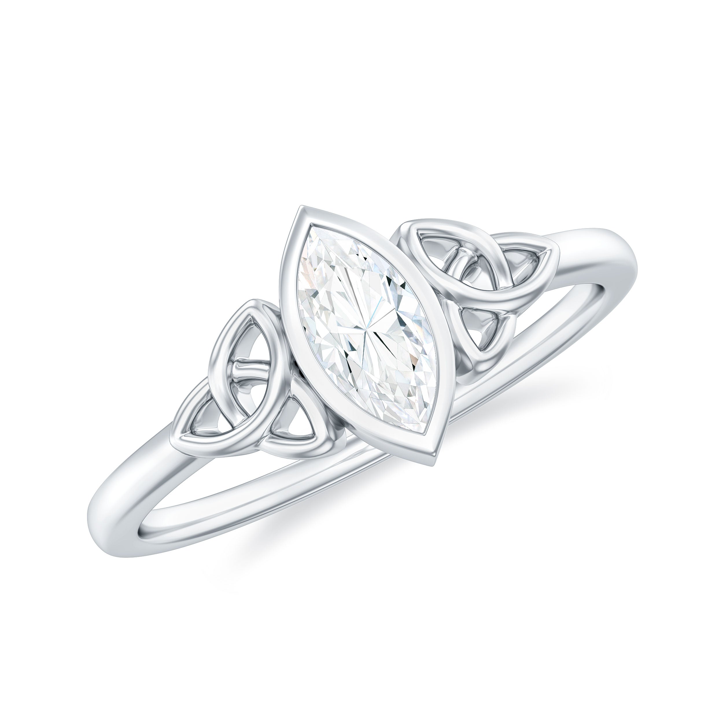 Natural Bezel Set Marquise Diamond Engagement Ring with Celtic Knot