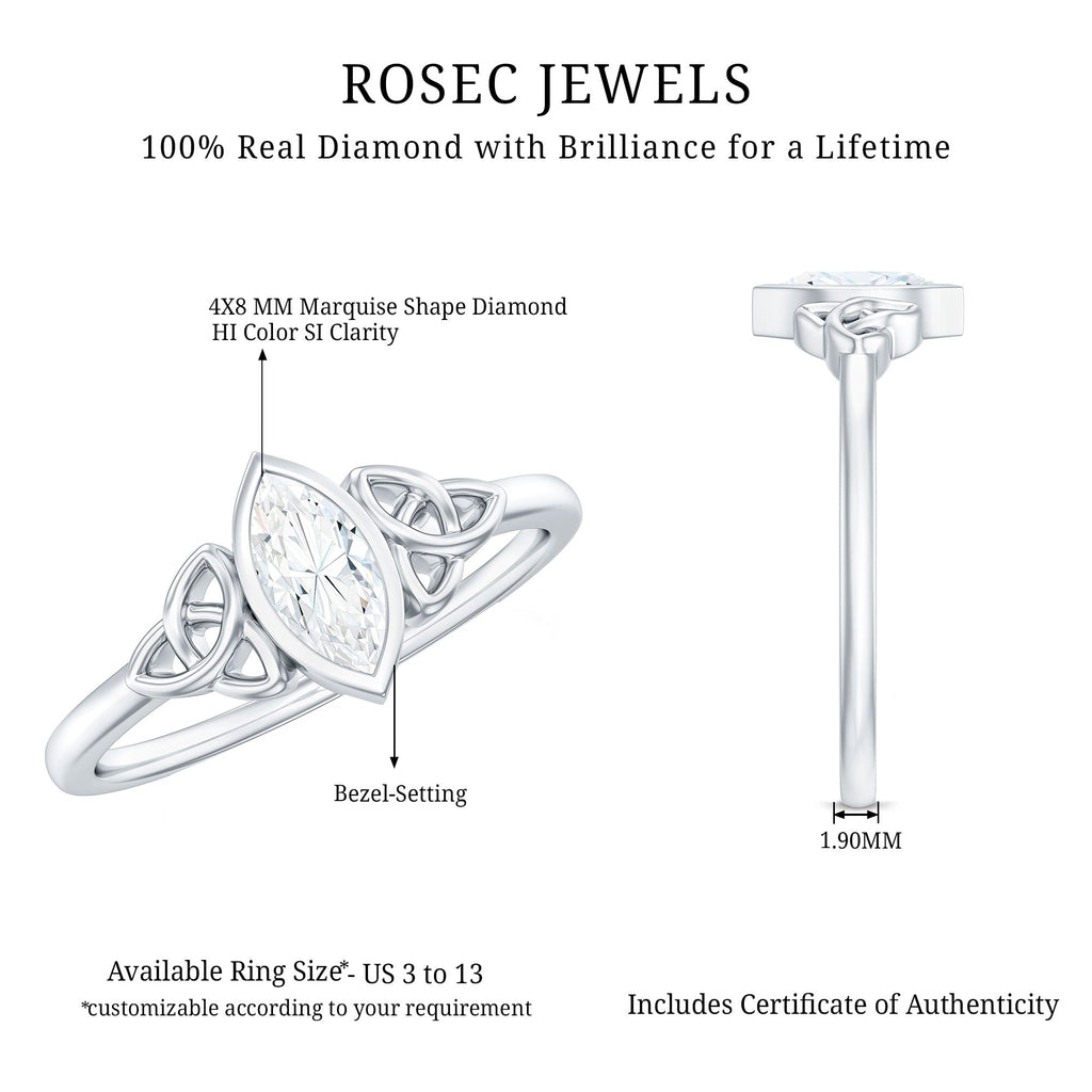 Natural Bezel Set Marquise Diamond Engagement Ring with Celtic Knot