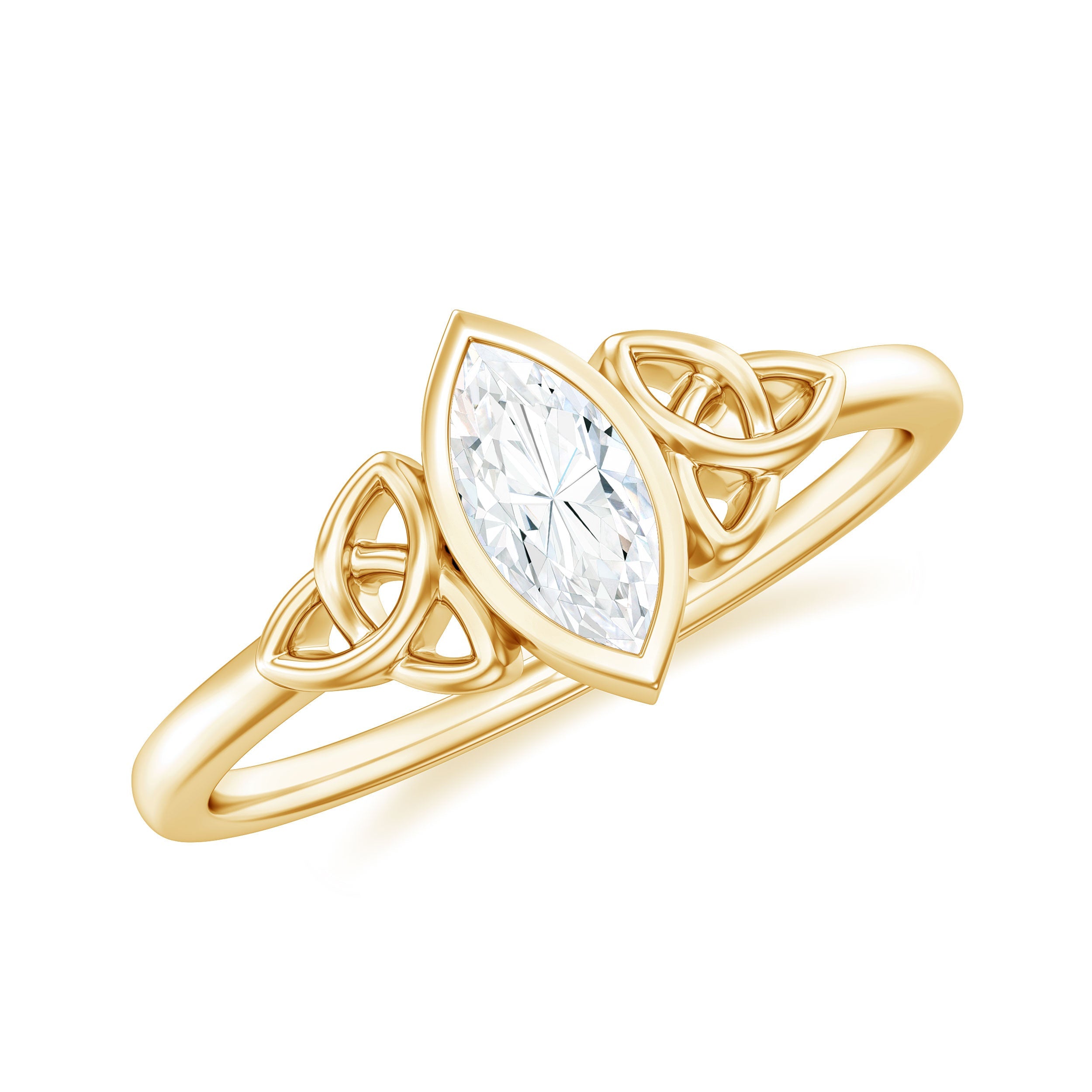 Natural Bezel Set Marquise Diamond Engagement Ring with Celtic Knot