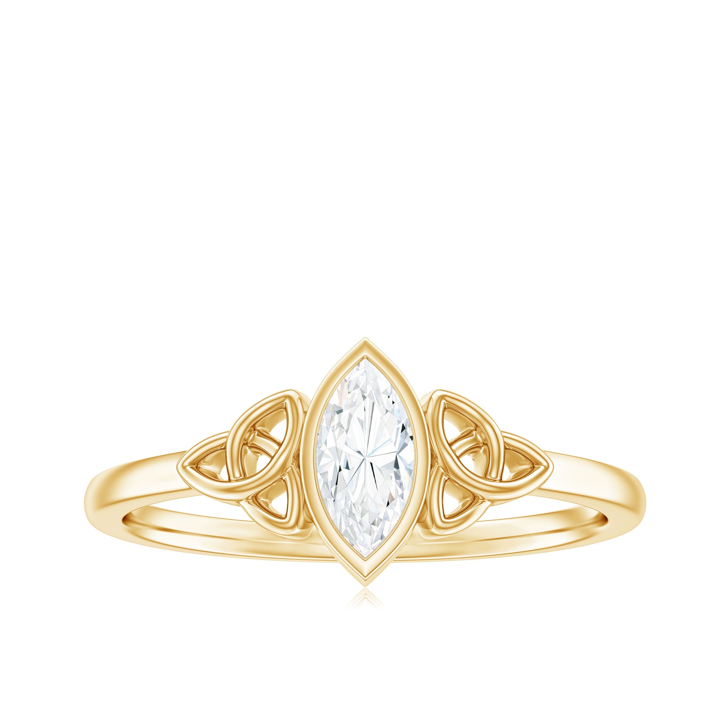 Natural Bezel Set Marquise Diamond Engagement Ring with Celtic Knot