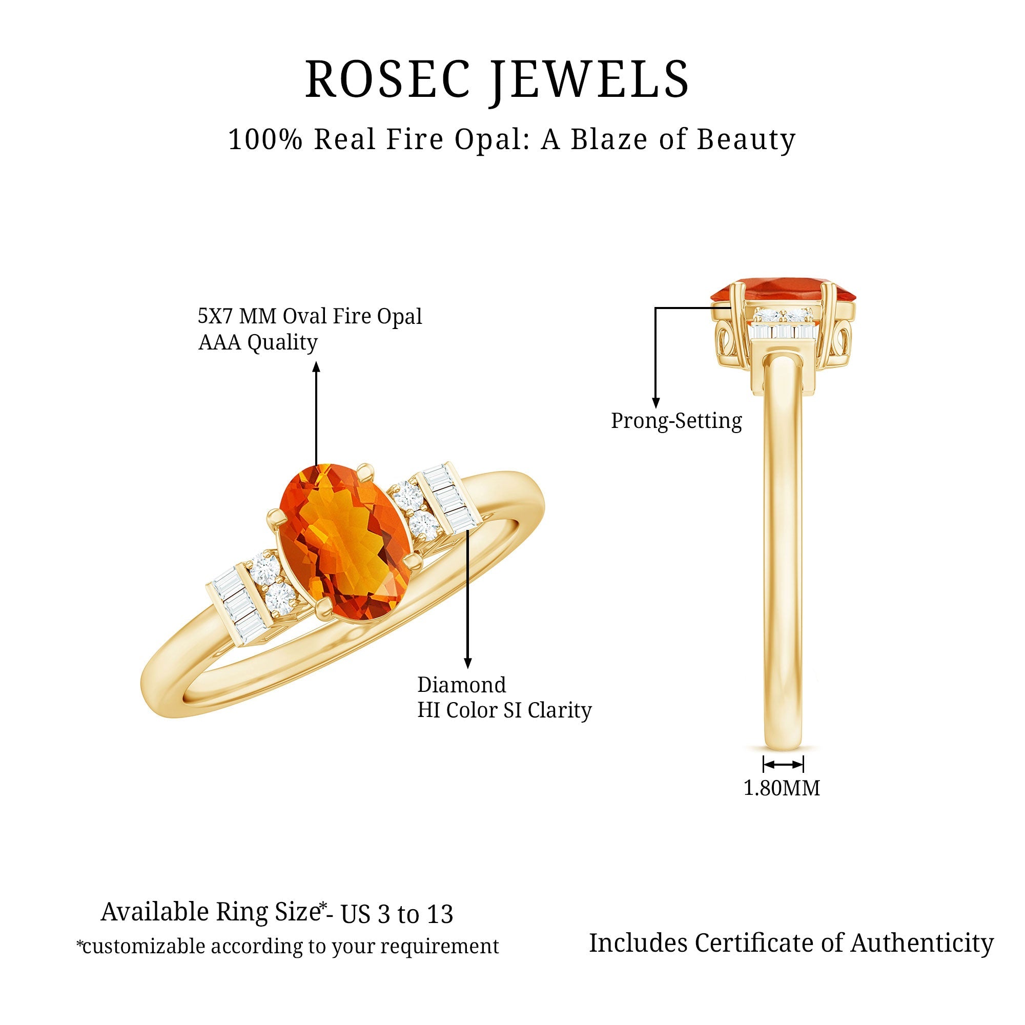 3/4 CT Natural Oval Cut Fire Opal Classic Engagement Ring with Diamond