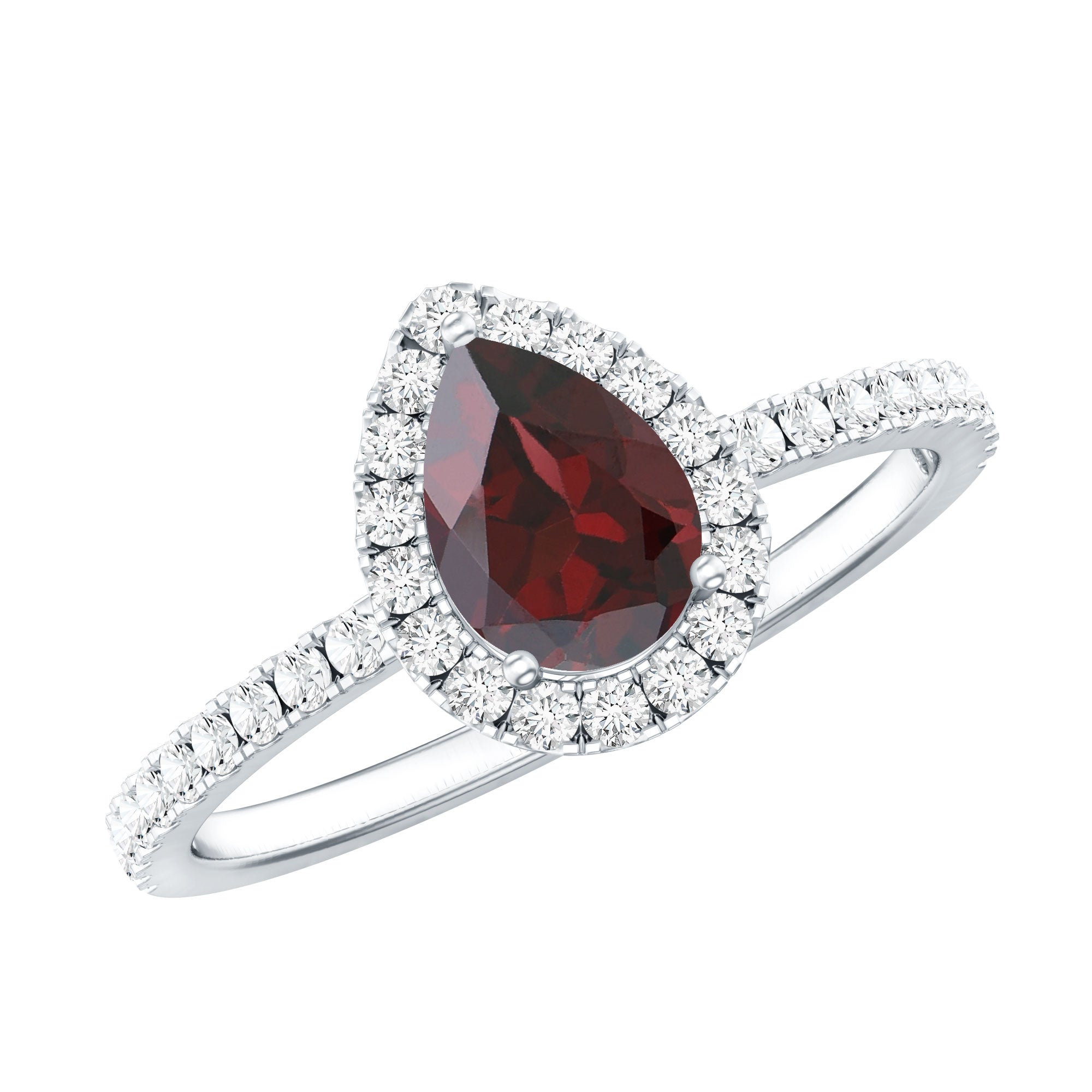 Natural 5X7mm Garnet Teardrop Engagement Ring with Diamond Halo