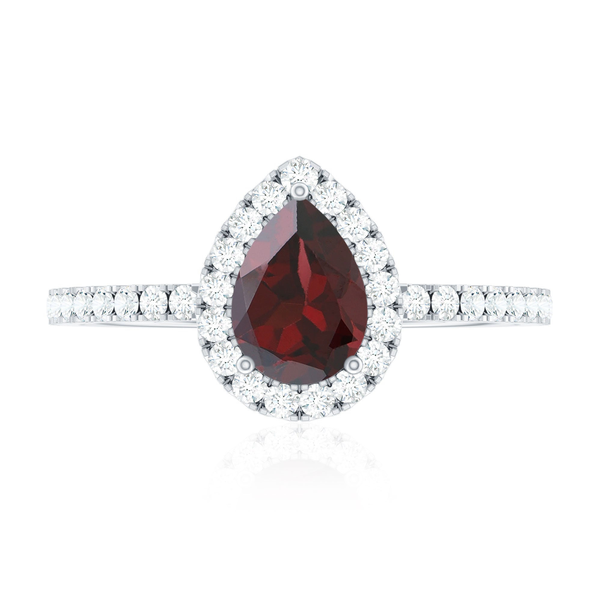 Natural 5X7mm Garnet Teardrop Engagement Ring with Diamond Halo