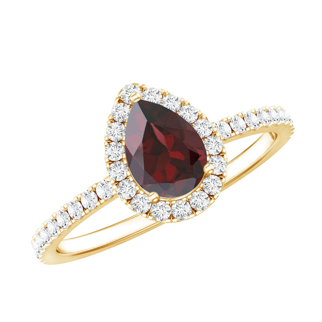 Natural 5X7mm Garnet Teardrop Engagement Ring with Diamond Halo