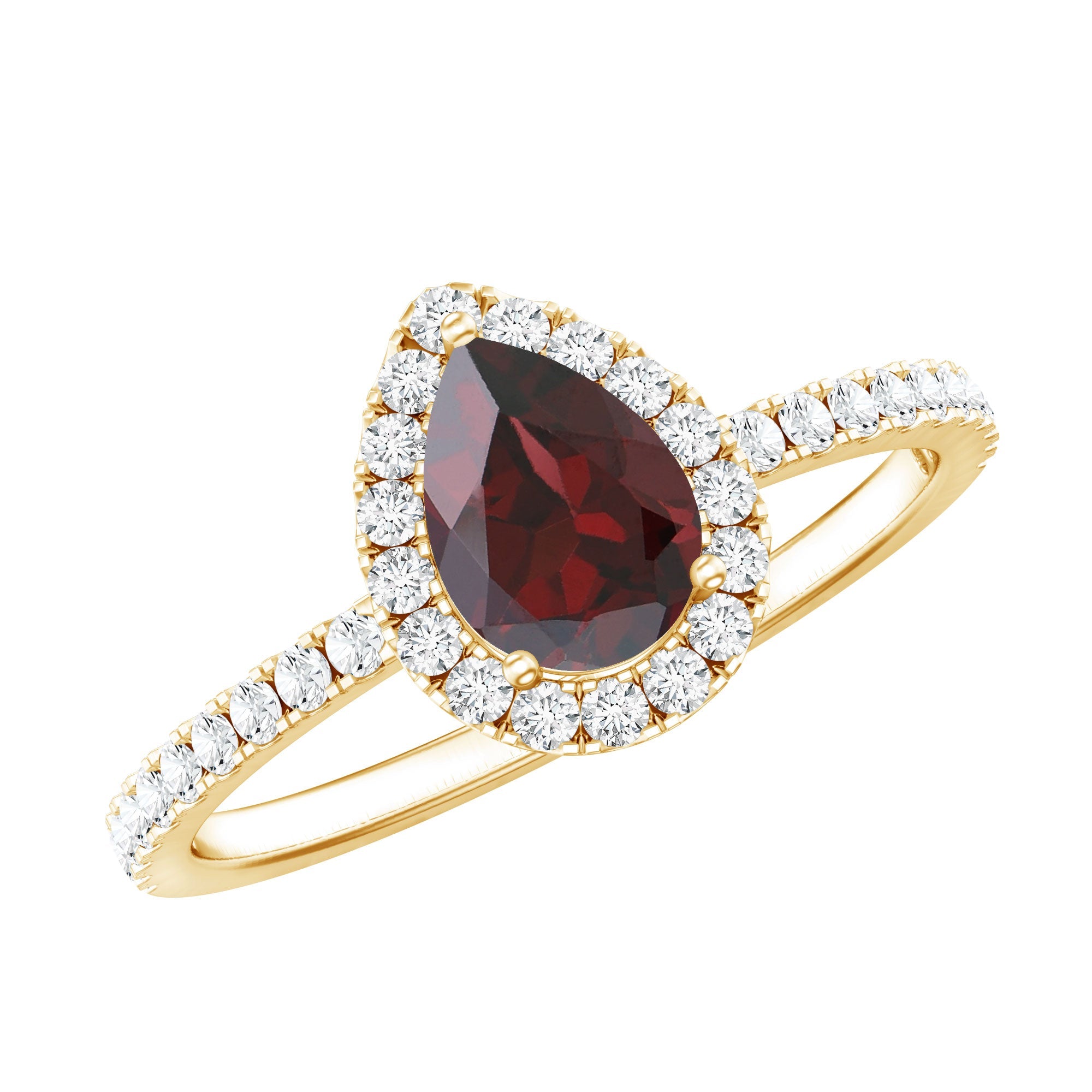 Natural 5X7mm Garnet Teardrop Engagement Ring with Diamond Halo