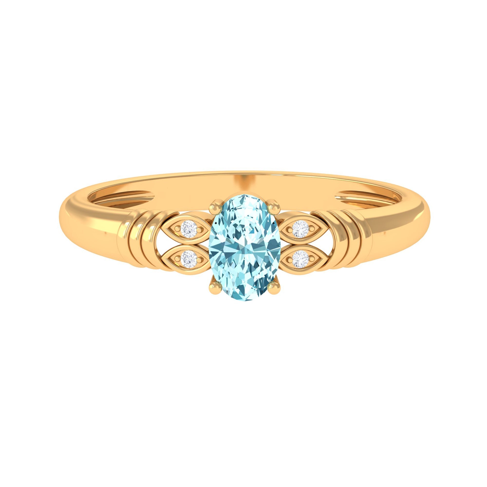 Natural 6X8mm Aquamarine Oval Engagement Ring with Diamond