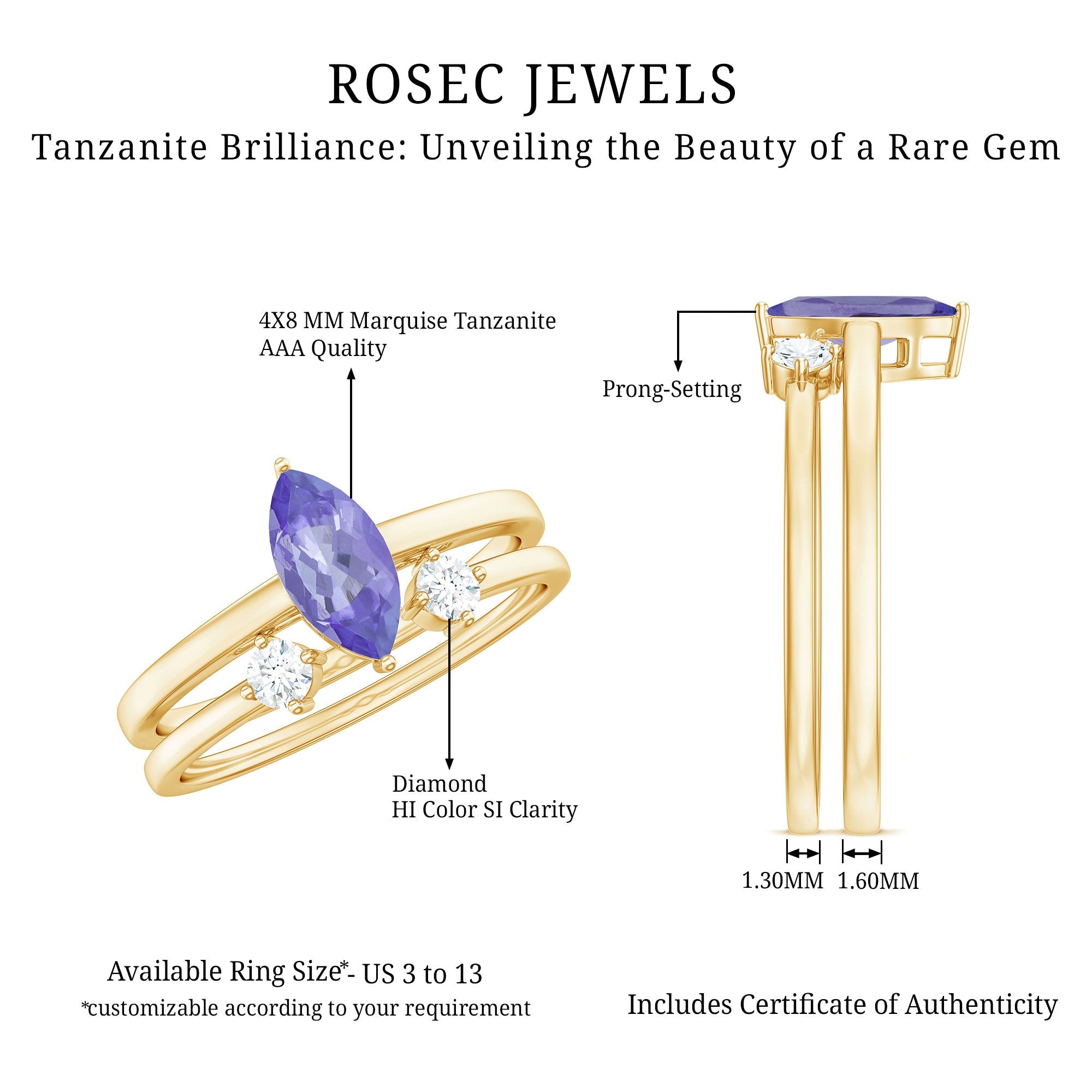 Natural Marquise Tanzanite Diamond Promise Ring Set of 2