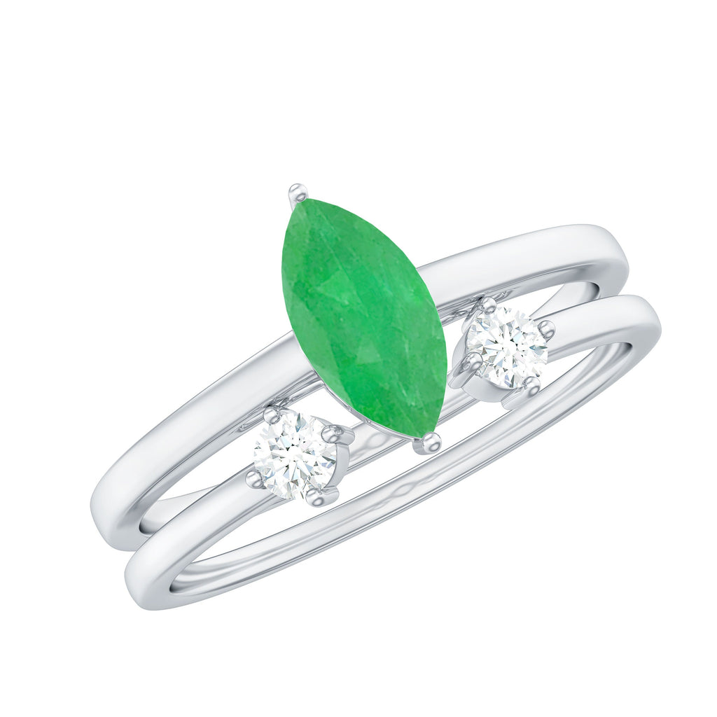 Natural Marquise Emerald Diamond Promise Ring Set of 2