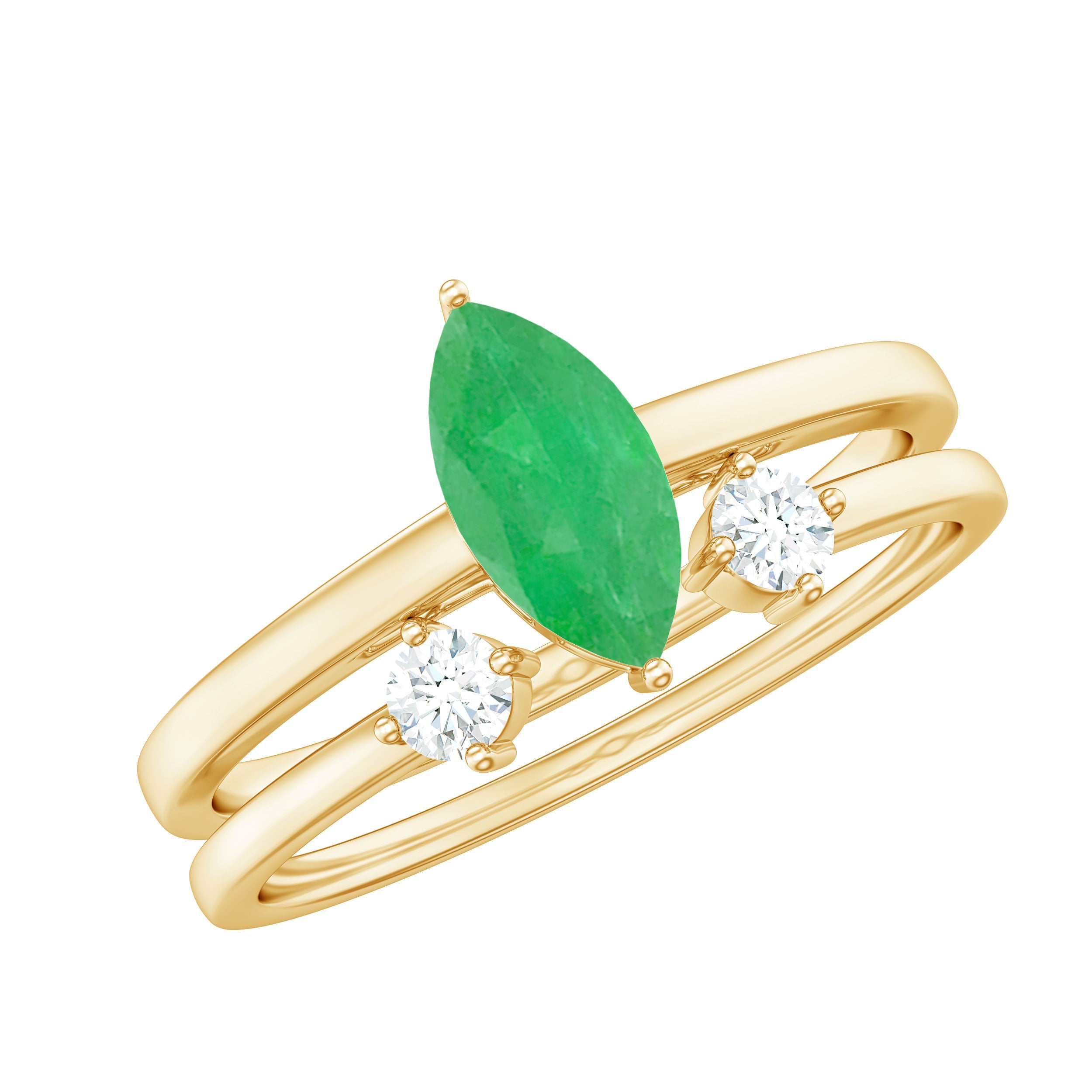 Natural Marquise Emerald Diamond Promise Ring Set of 2