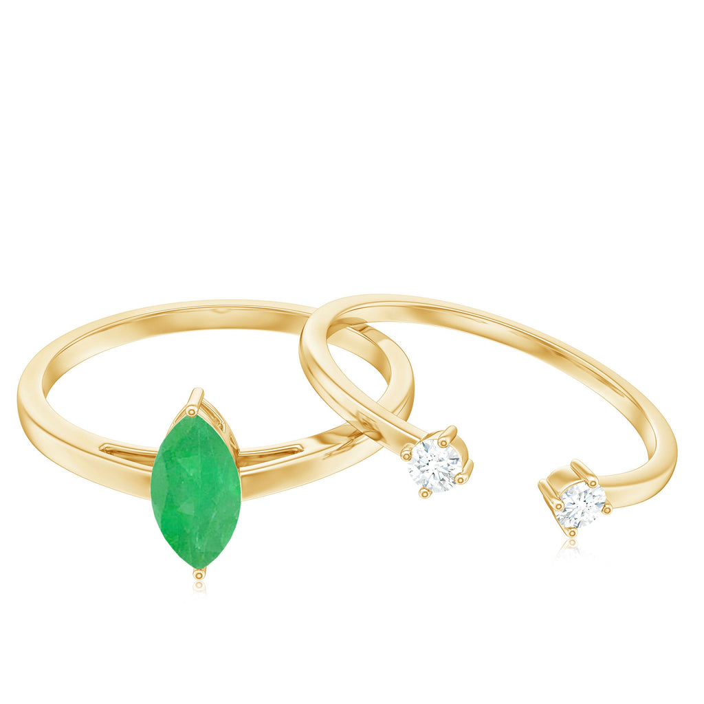 Natural Marquise Emerald Diamond Promise Ring Set of 2