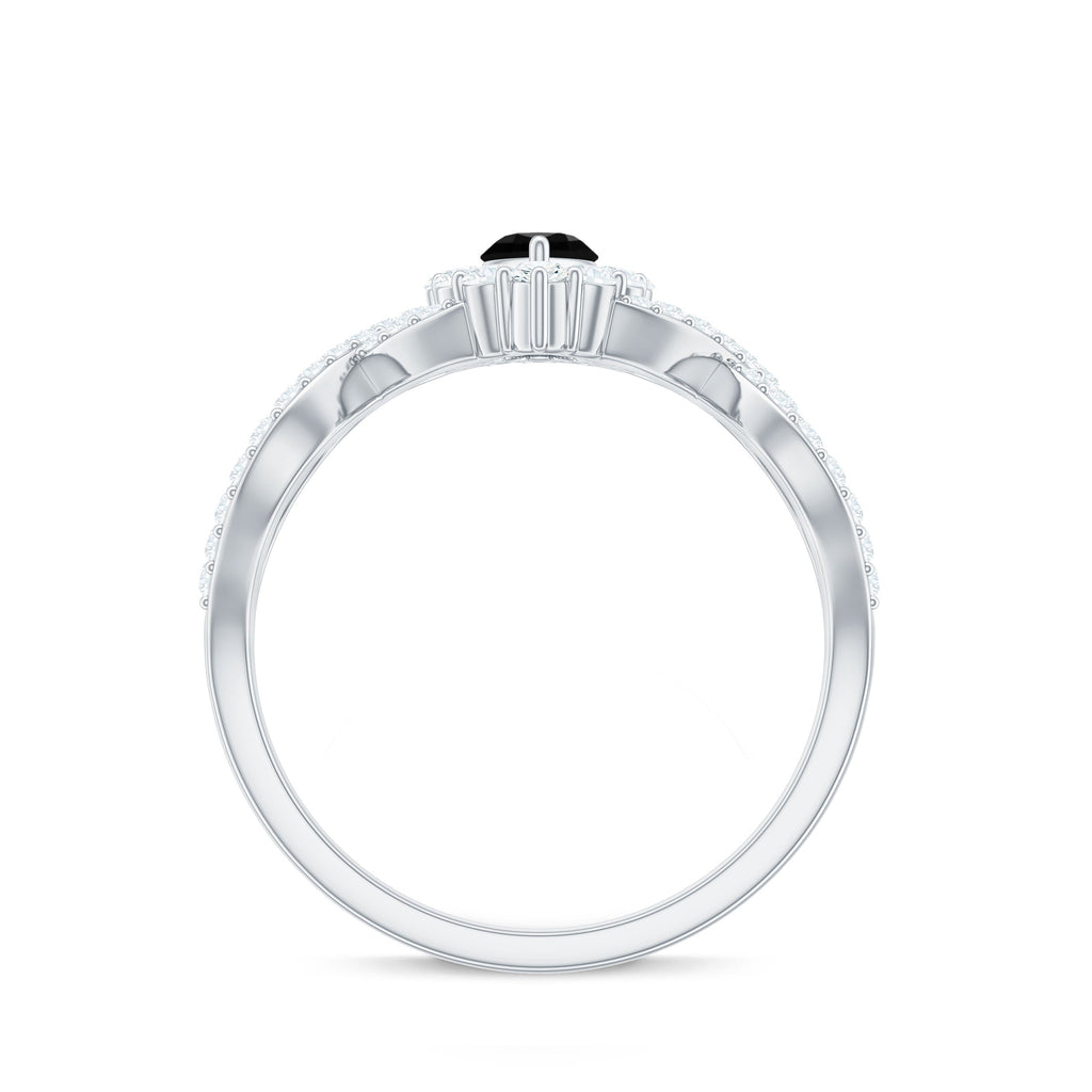 Natural Marquise Black Spinel Engagement Ring with Diamond Crossover Shank