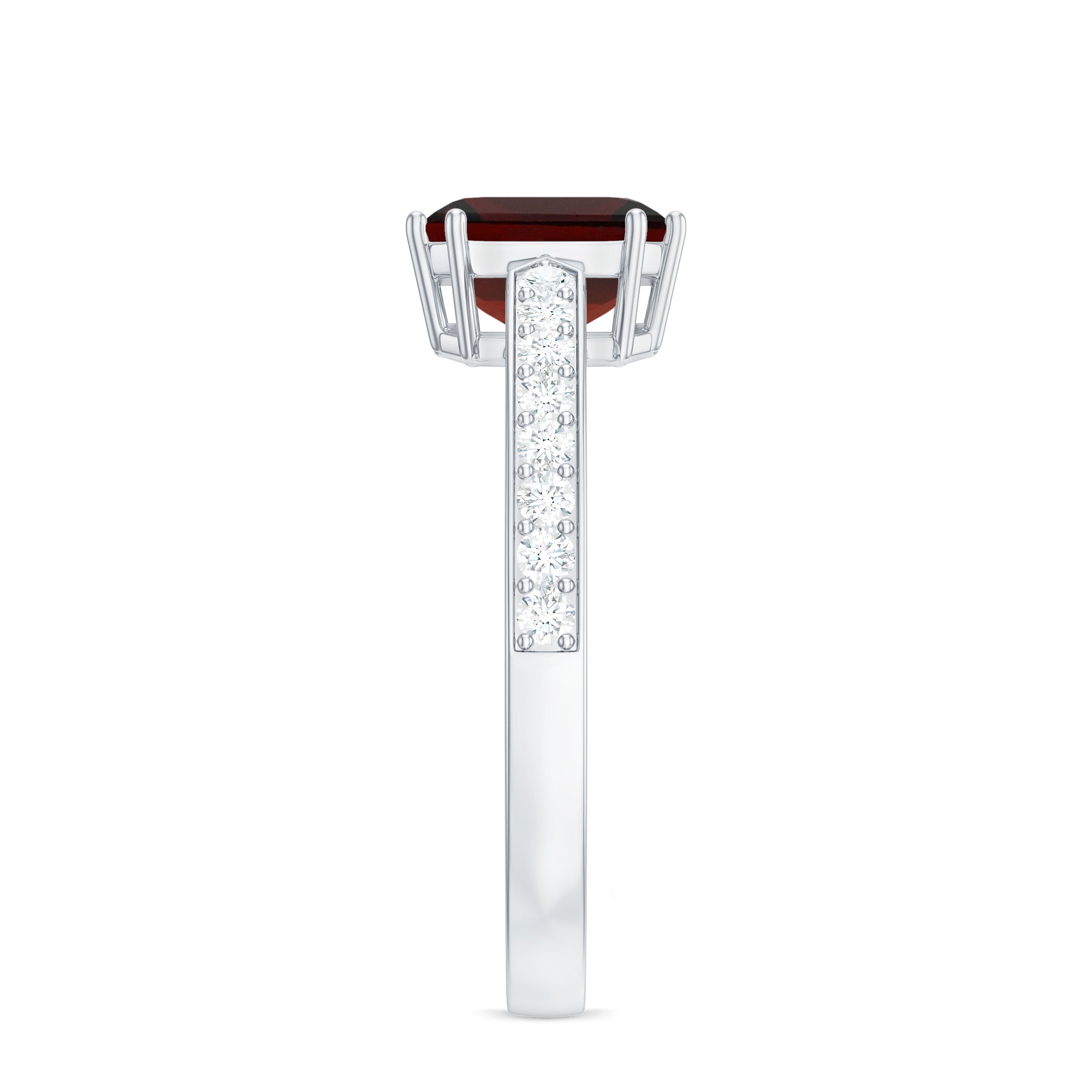Natural Garnet 8 mm Asscher Cut Engagement Ring with Diamond