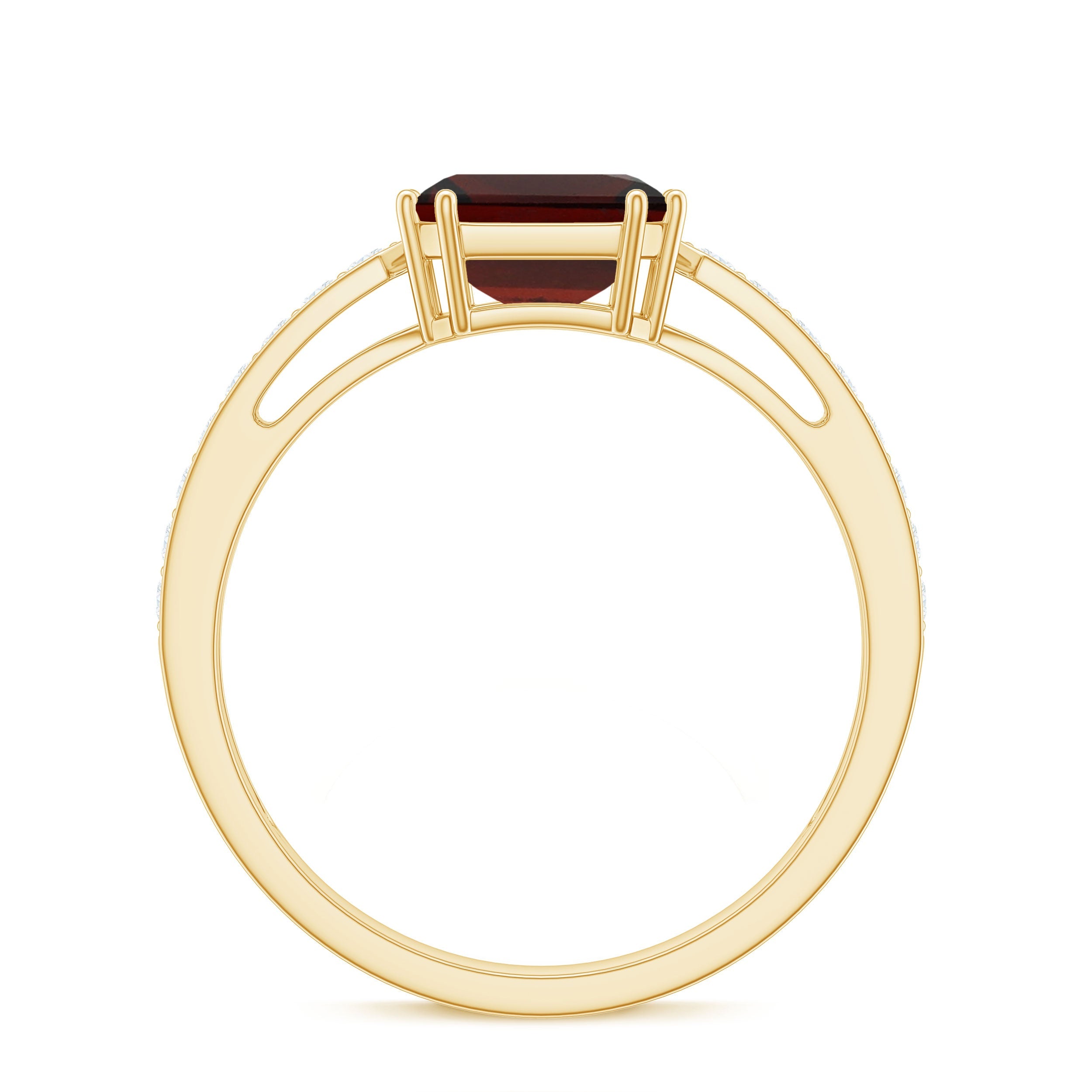 Natural Garnet 8 mm Asscher Cut Engagement Ring with Diamond