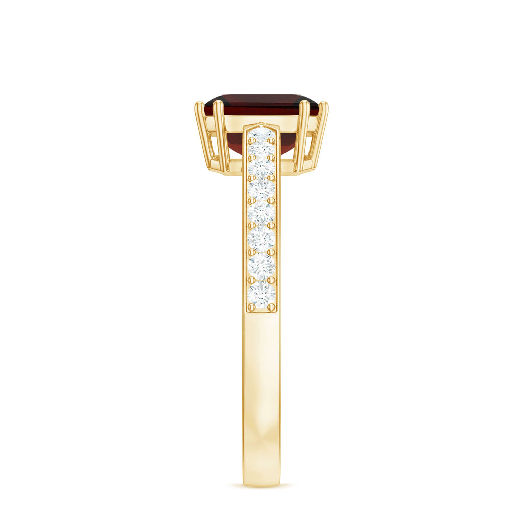 Natural Garnet 8 mm Asscher Cut Engagement Ring with Diamond