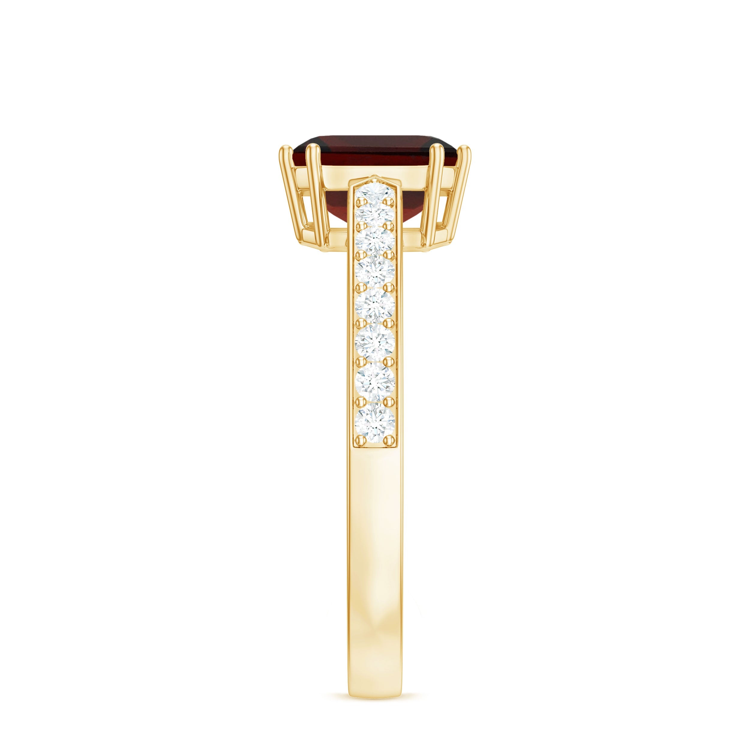 Natural Garnet 8 mm Asscher Cut Engagement Ring with Diamond