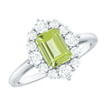 Natural 1.8 Carat Peridot Emerald Cut Engagement Ring with Halo