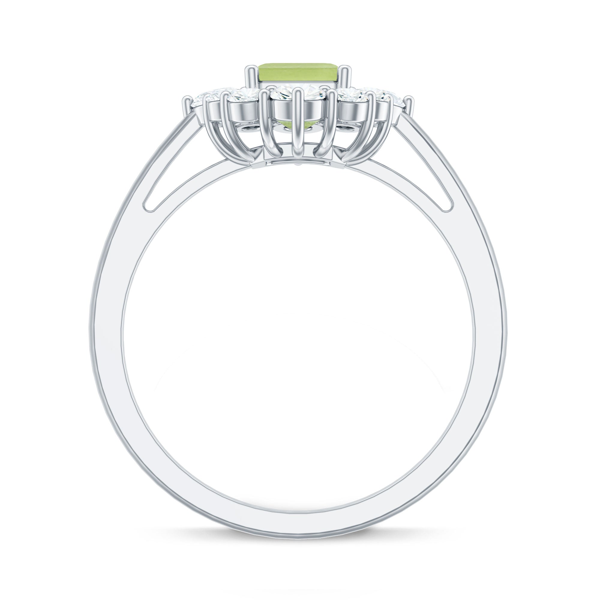 Natural 1.8 Carat Peridot Emerald Cut Engagement Ring with Halo