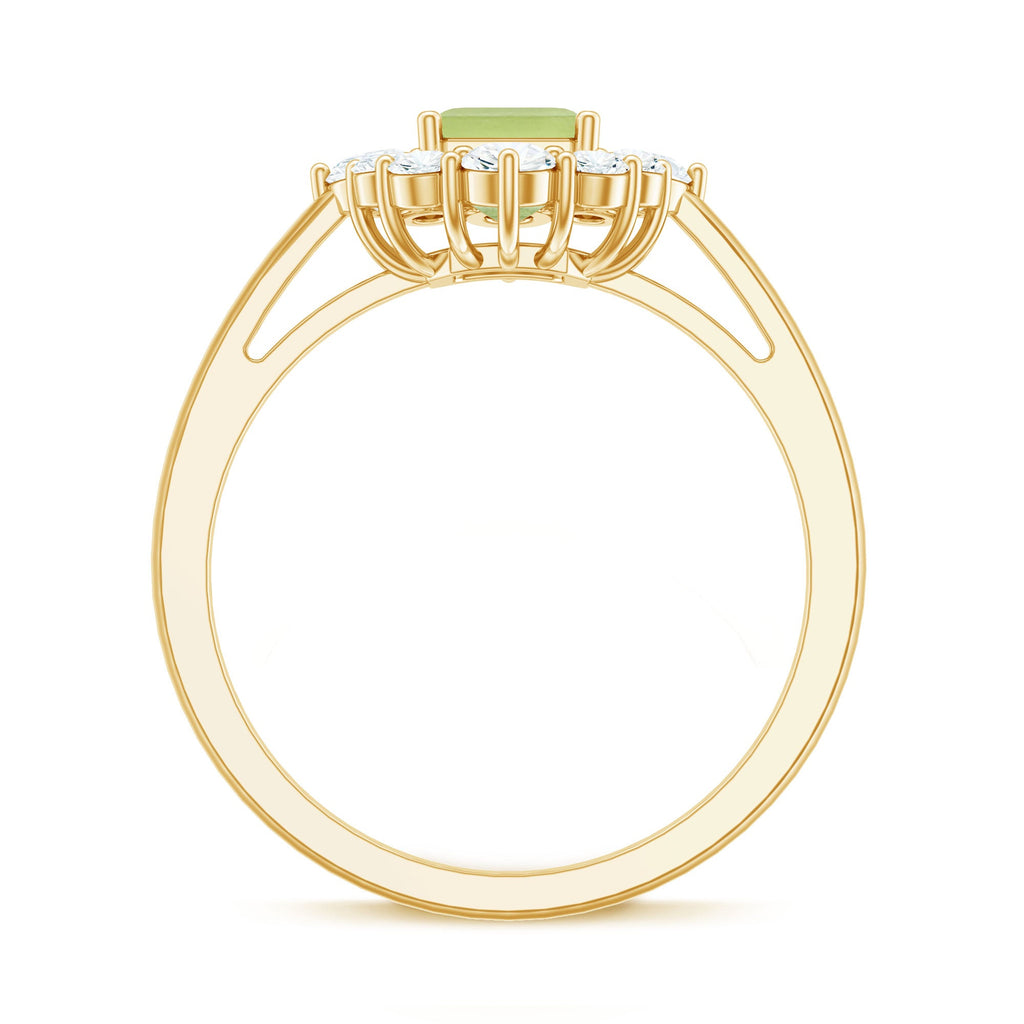 Natural 1.8 Carat Peridot Emerald Cut Engagement Ring with Halo