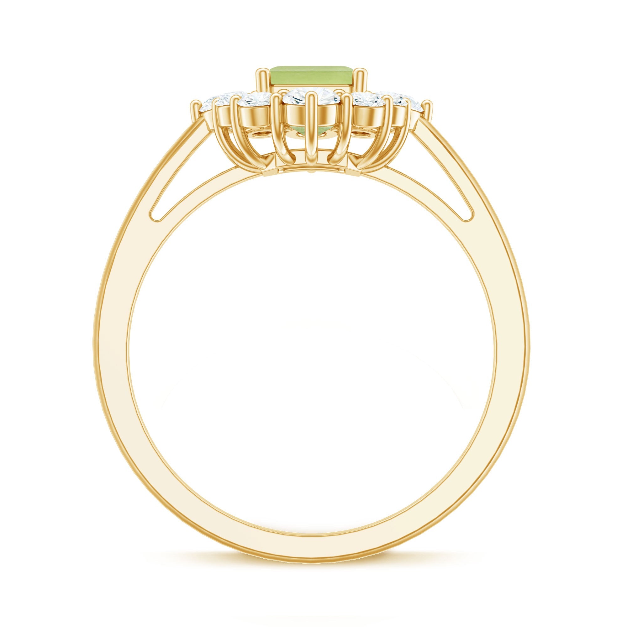 Natural 1.8 Carat Peridot Emerald Cut Engagement Ring with Halo