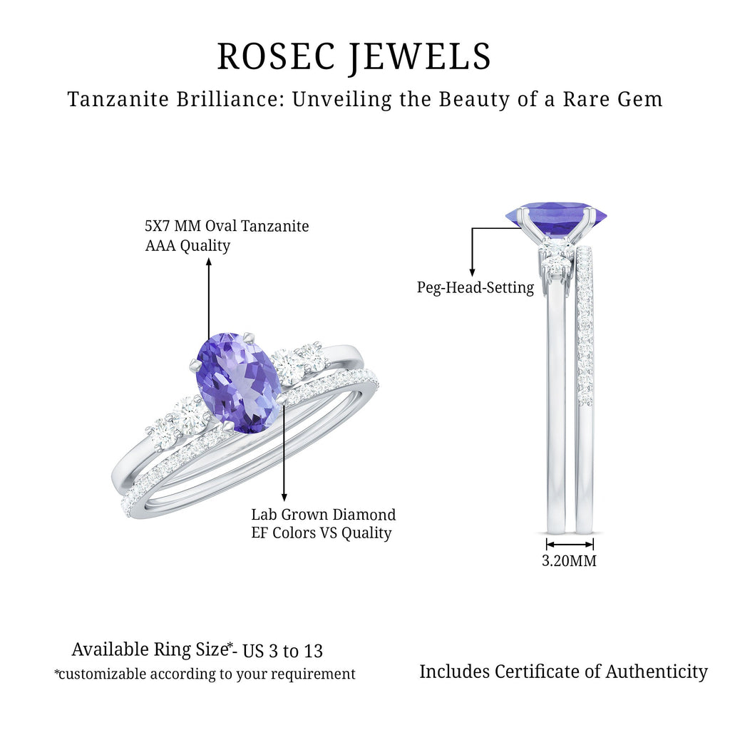 Natural 0.9 Carat Tanzanite and Diamond Oval Engagement Ring with Wedding Band