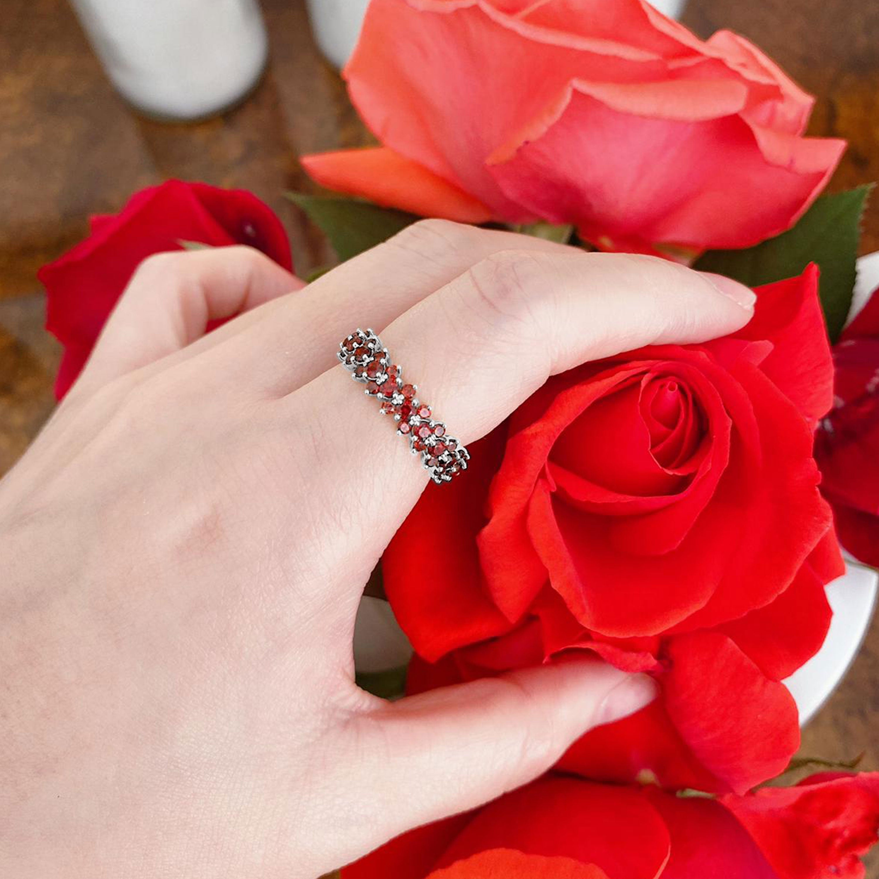 Certified Natural Garnet Eternity Band Ring
