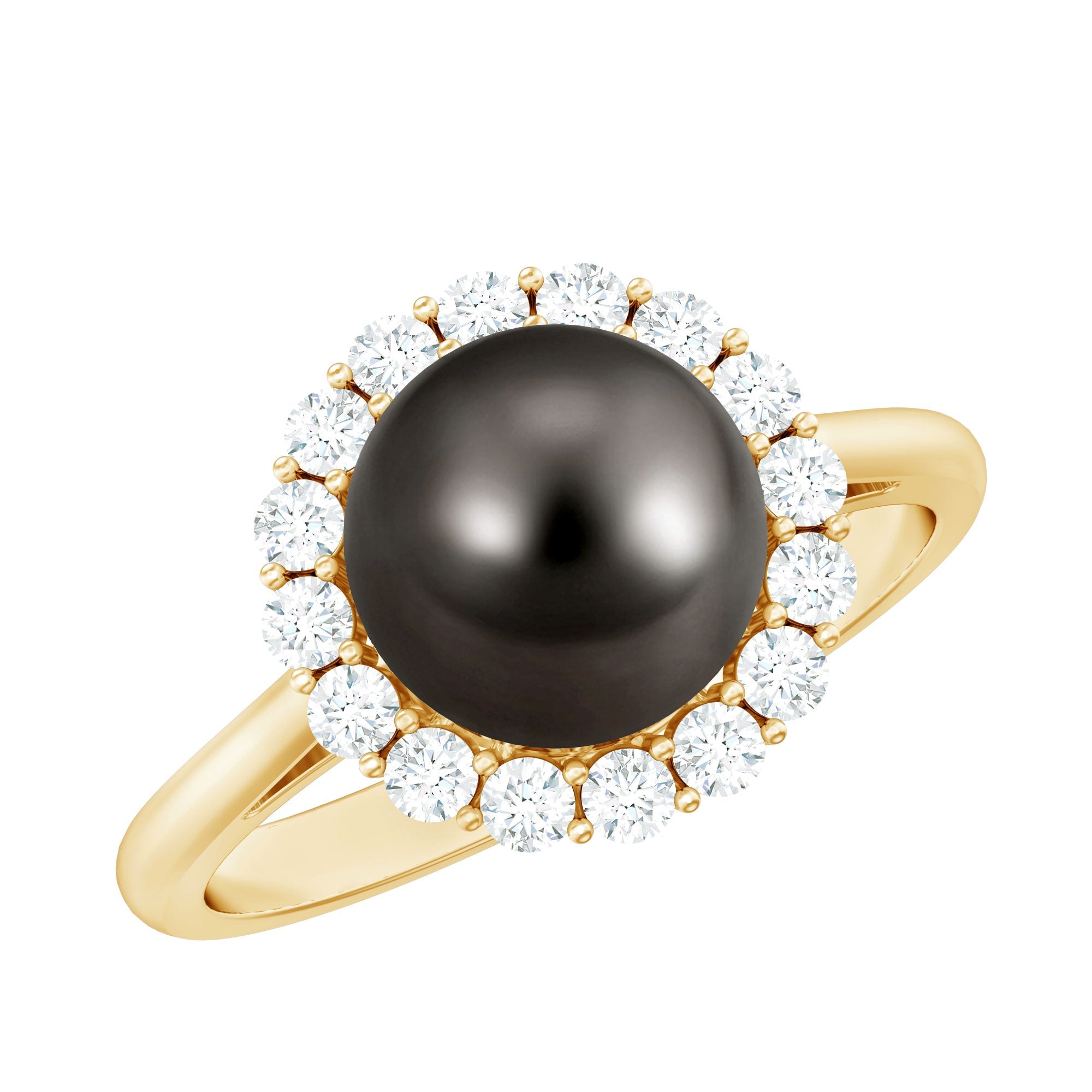 Natural Tahitian Pearl and Diamond Halo Engagement Ring