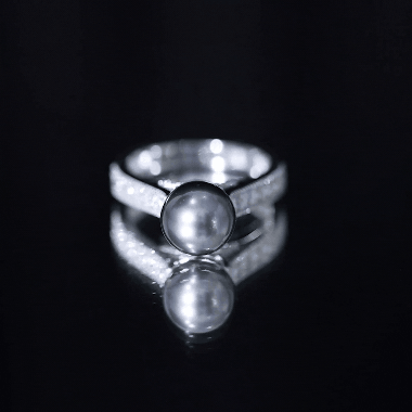Natural Tahitian Pearl Cathedral Engagement Ring with Diamond Side Stones