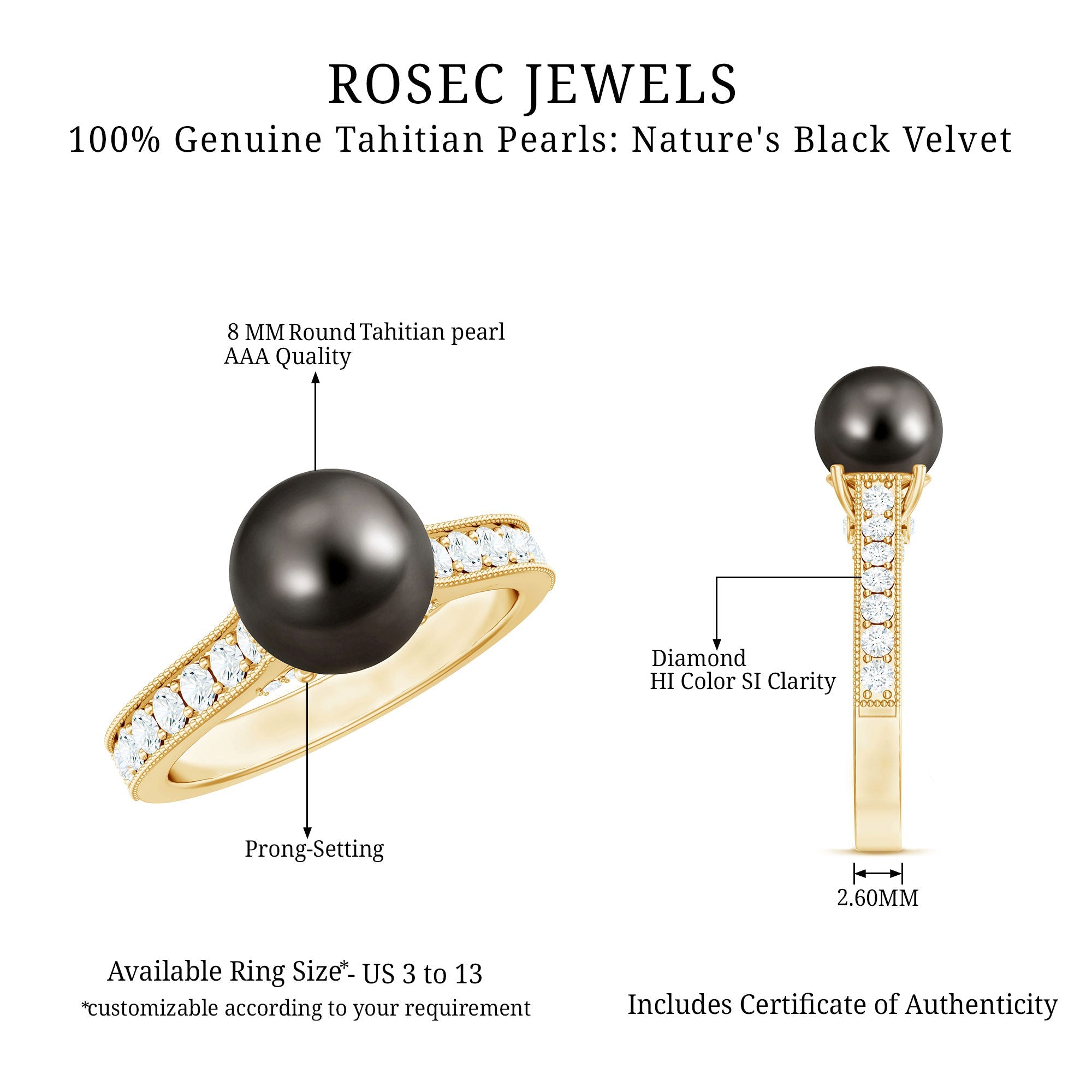 Natural Tahitian Pearl Cathedral Engagement Ring with Diamond Side Stones