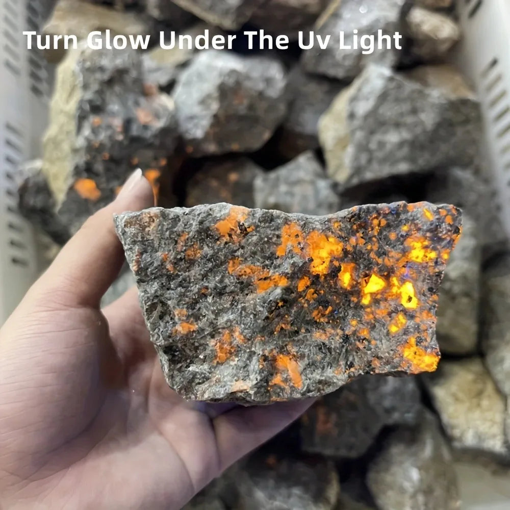 Natural Yooperlite Stone Irregular Unpolished Flame Stone Raw Rock Crystal UV Glow Rough Quartz for Home Decoration