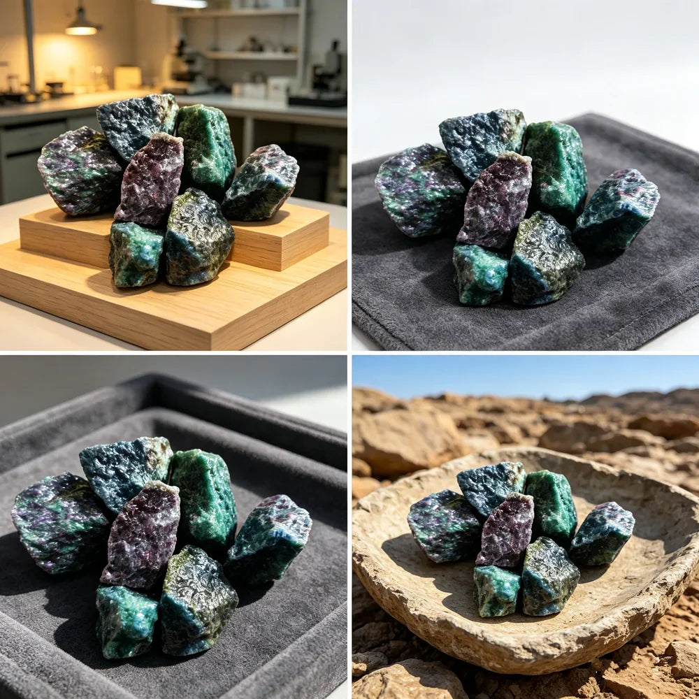 Natural Raw Emerald Sapphire Ruby Red Blue Green Gemstone Stone UV Fluorescence Reaction Home Decoration Stone Mineral Specimens