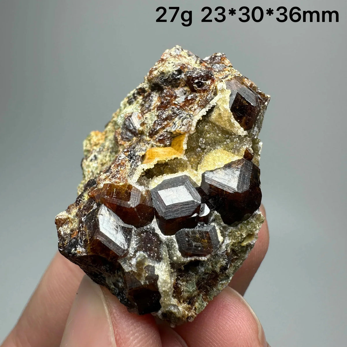 Andradite Garnet Cluster Raw Crystal Mineral Specimen in Calcite Matrix