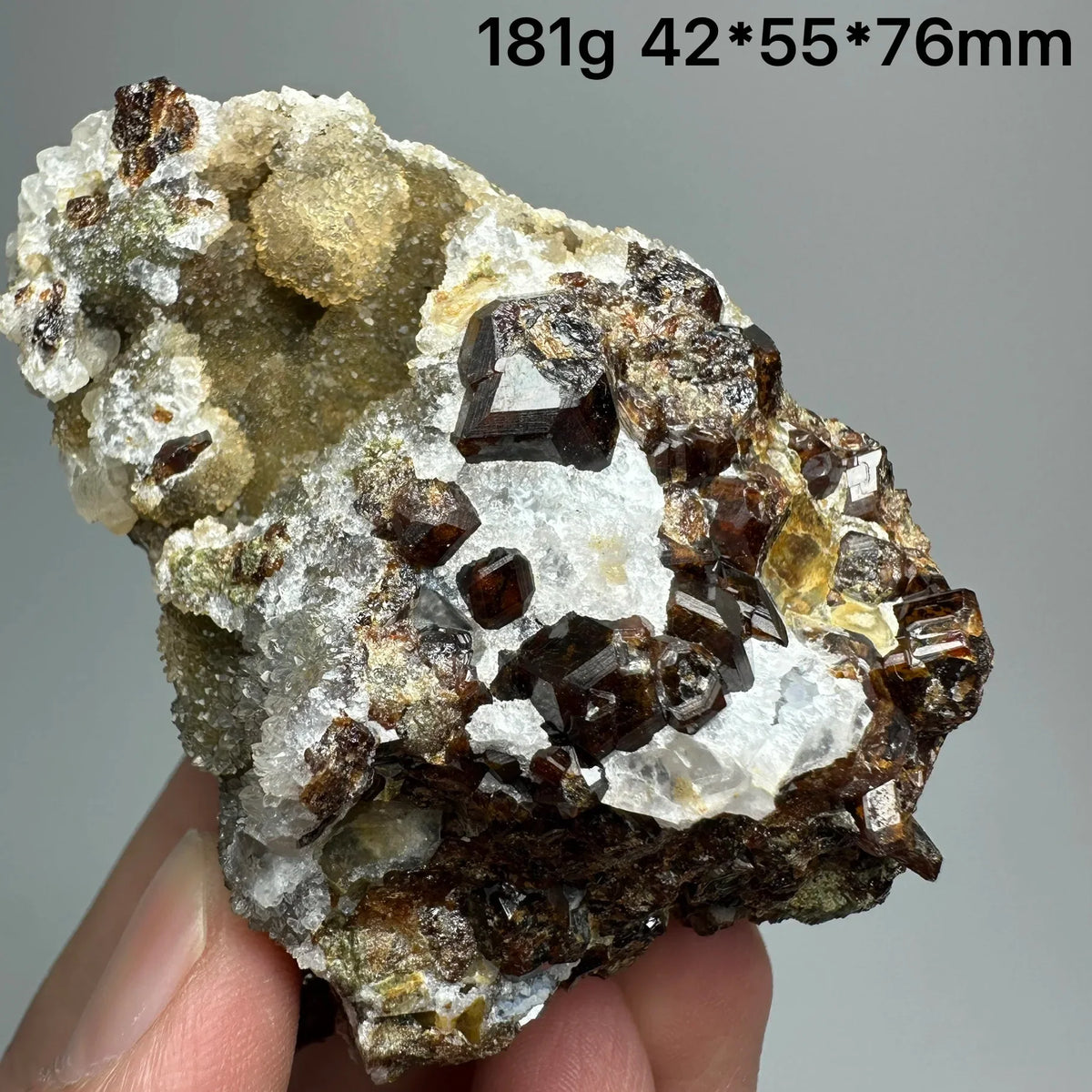 Andradite Garnet Cluster Raw Crystal Mineral Specimen in Calcite Matrix