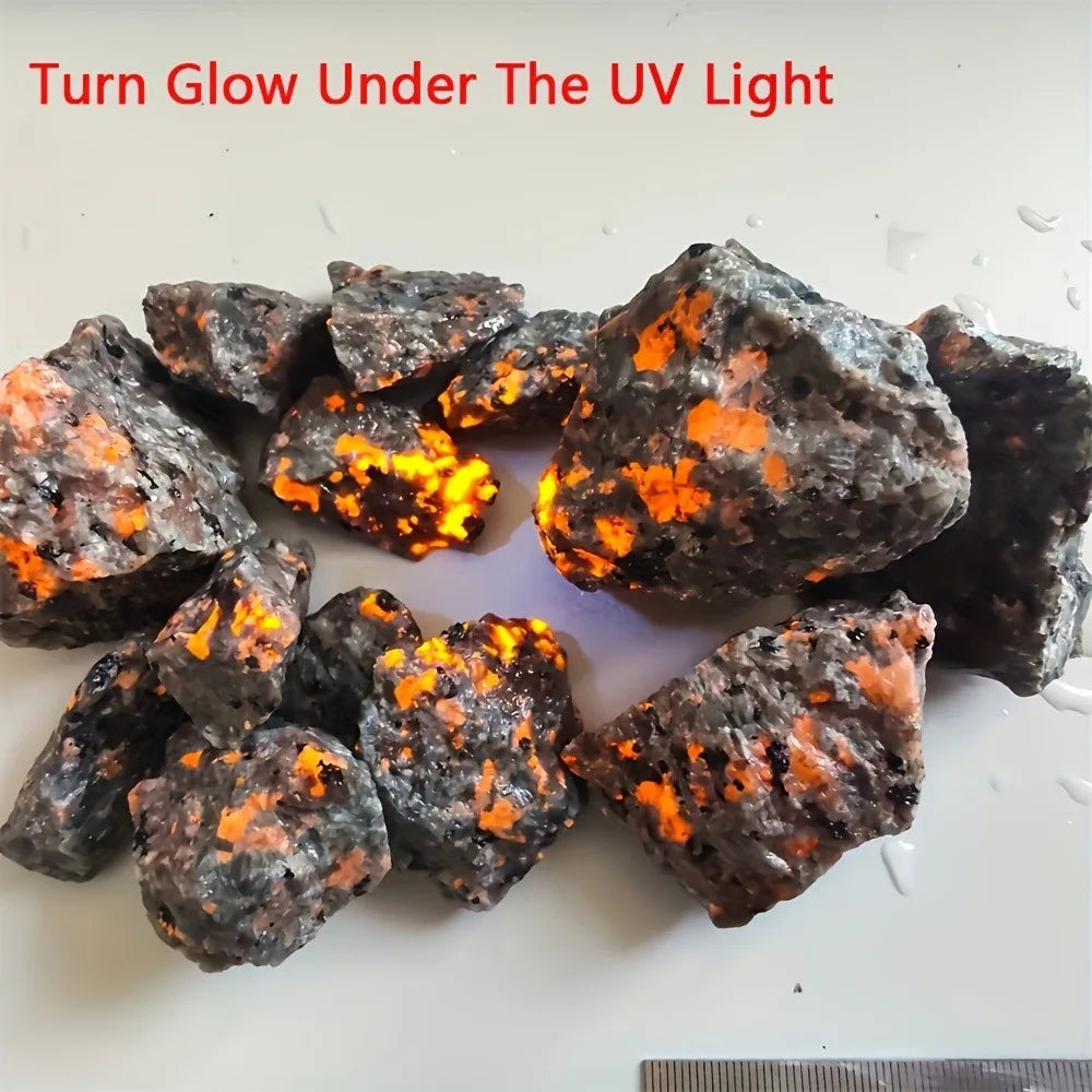 Natural Yooperlite Stone Irregular Unpolished Flame Stone Raw Rock Crystal UV Glow Rough Quartz for Home Decoration
