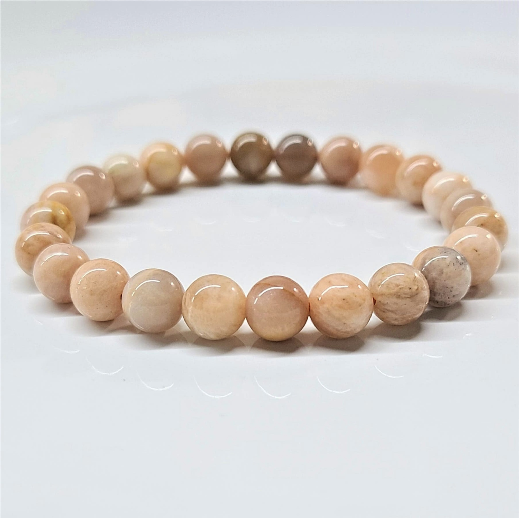 Peach Moonstone Round Bead Bracelet - Traveler's Blessing