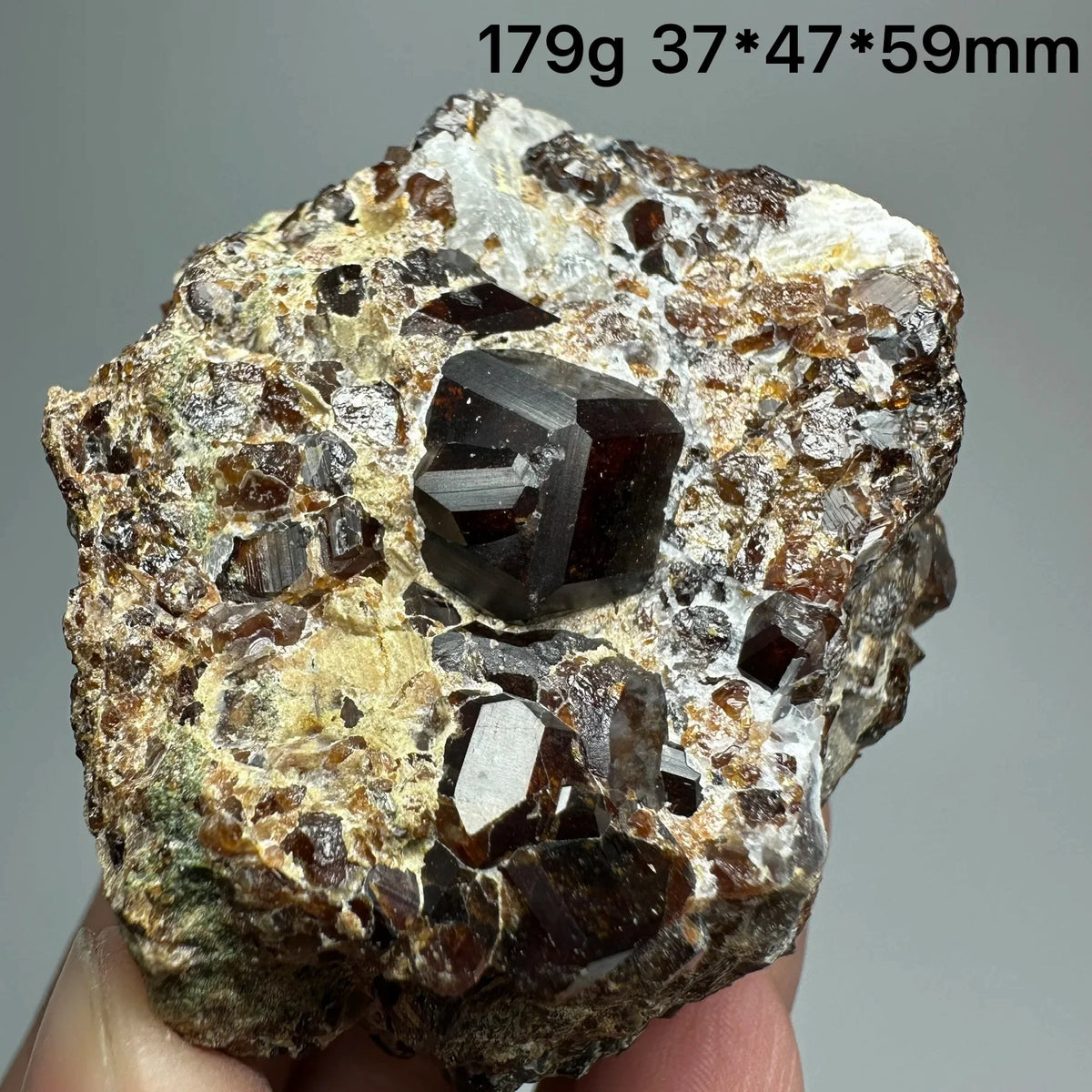 Andradite Garnet Cluster Raw Crystal Mineral Specimen in Calcite Matrix