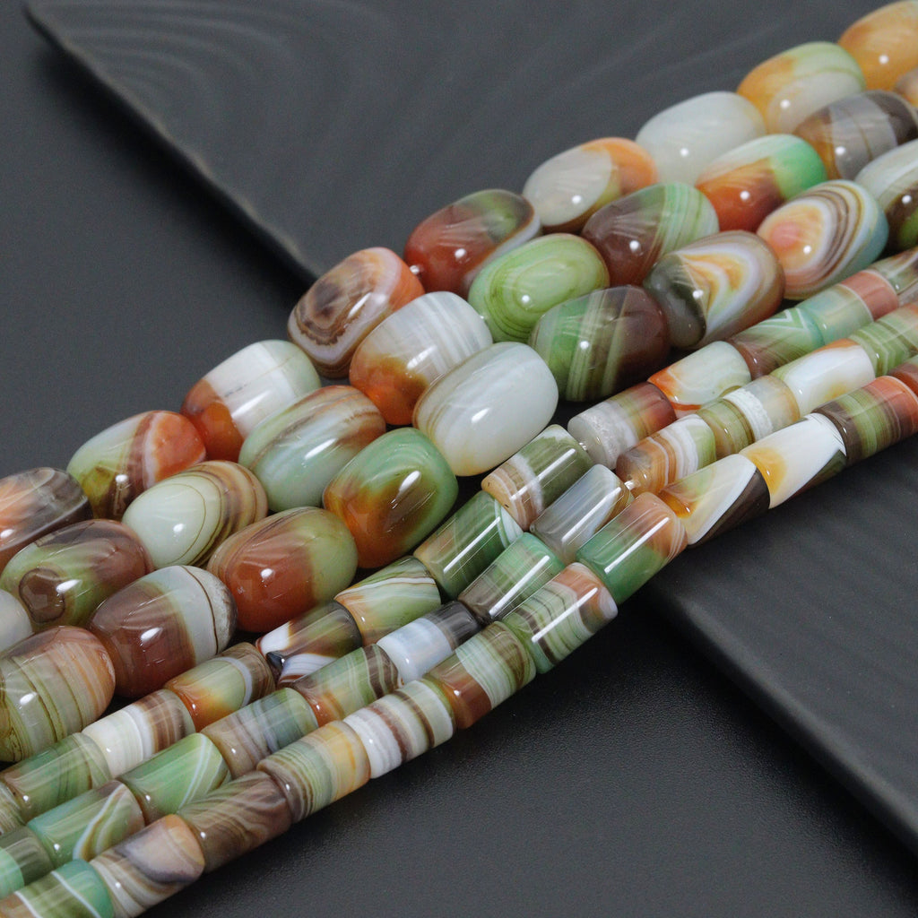 Green Brown Red Cylinder/Barrel Agate, Sku#U2356