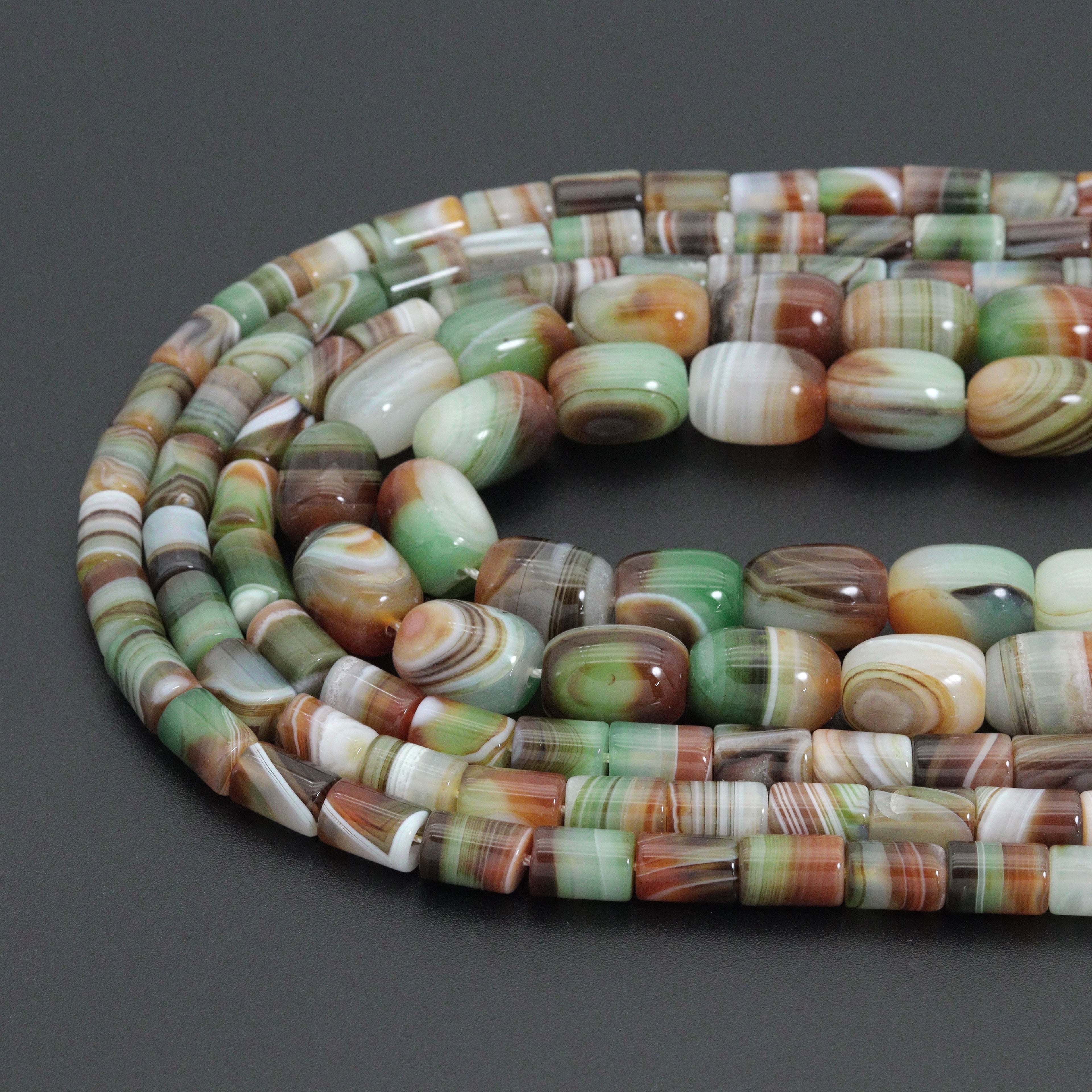 Green Brown Red Cylinder/Barrel Agate, Sku#U2356