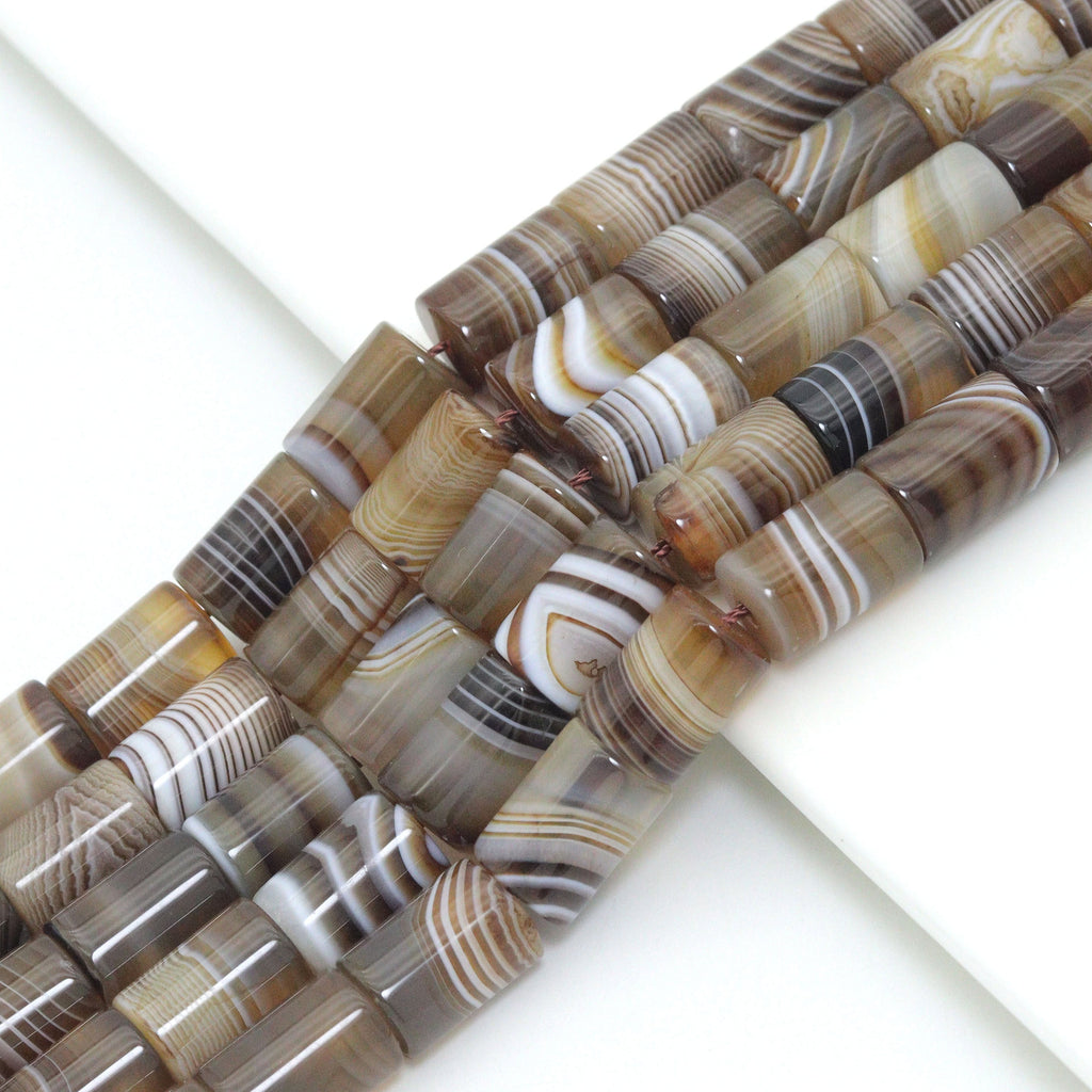 10x14mm Brown Cylinder Banded Agate Beads, Sku#U2360