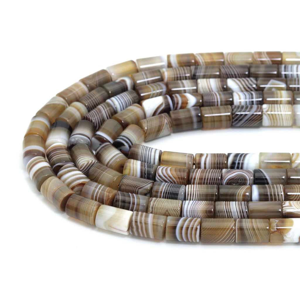 10x14mm Brown Cylinder Banded Agate Beads, Sku#U2360